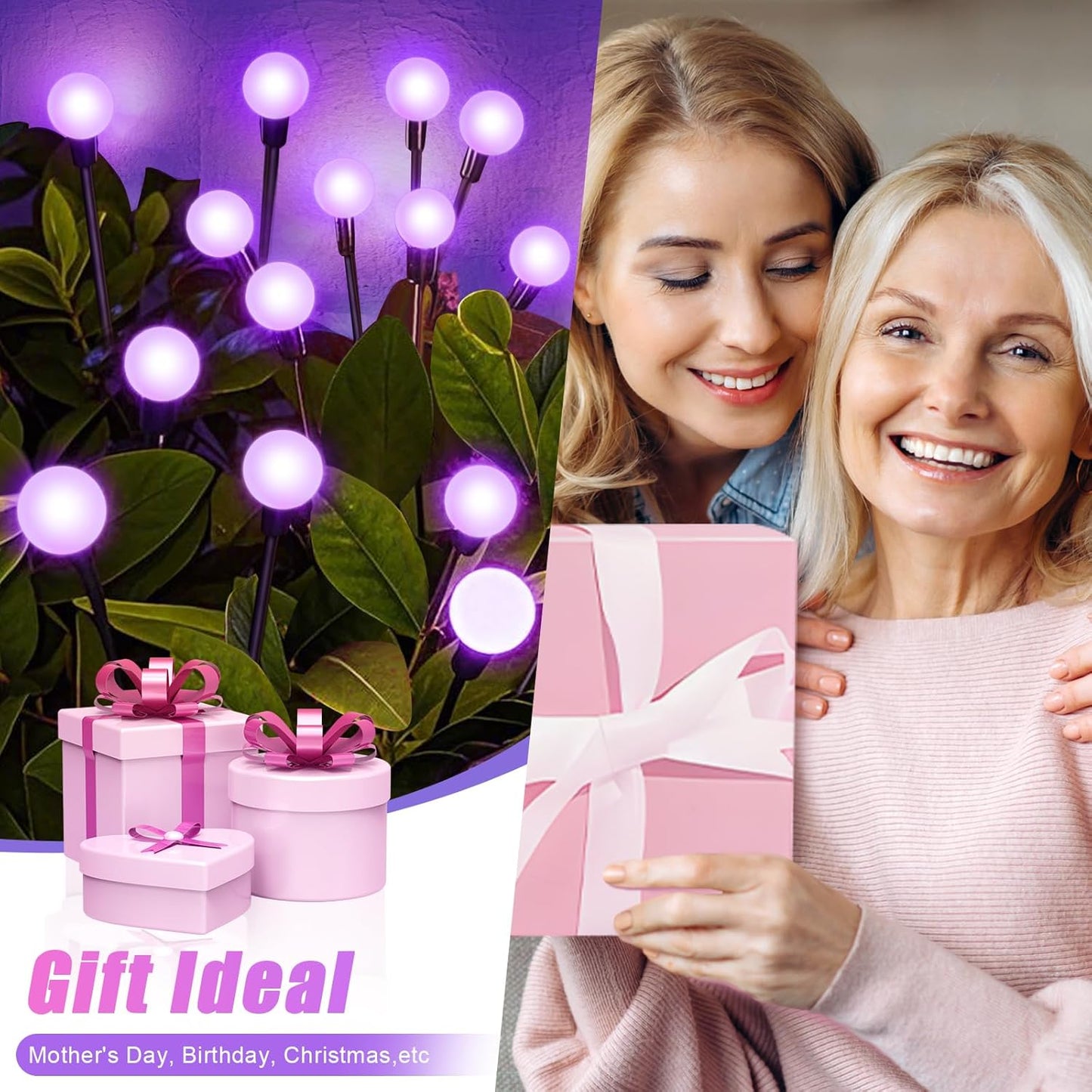 Solar Garden Lights Outdoor, 4 Pack Firefly Swaying Lights Purple, Waterproof 4 Pack 24 Heads Garden Decor for Yard Patio Pathway Lawn, Gardening Gifts for Women Christmas Decoration