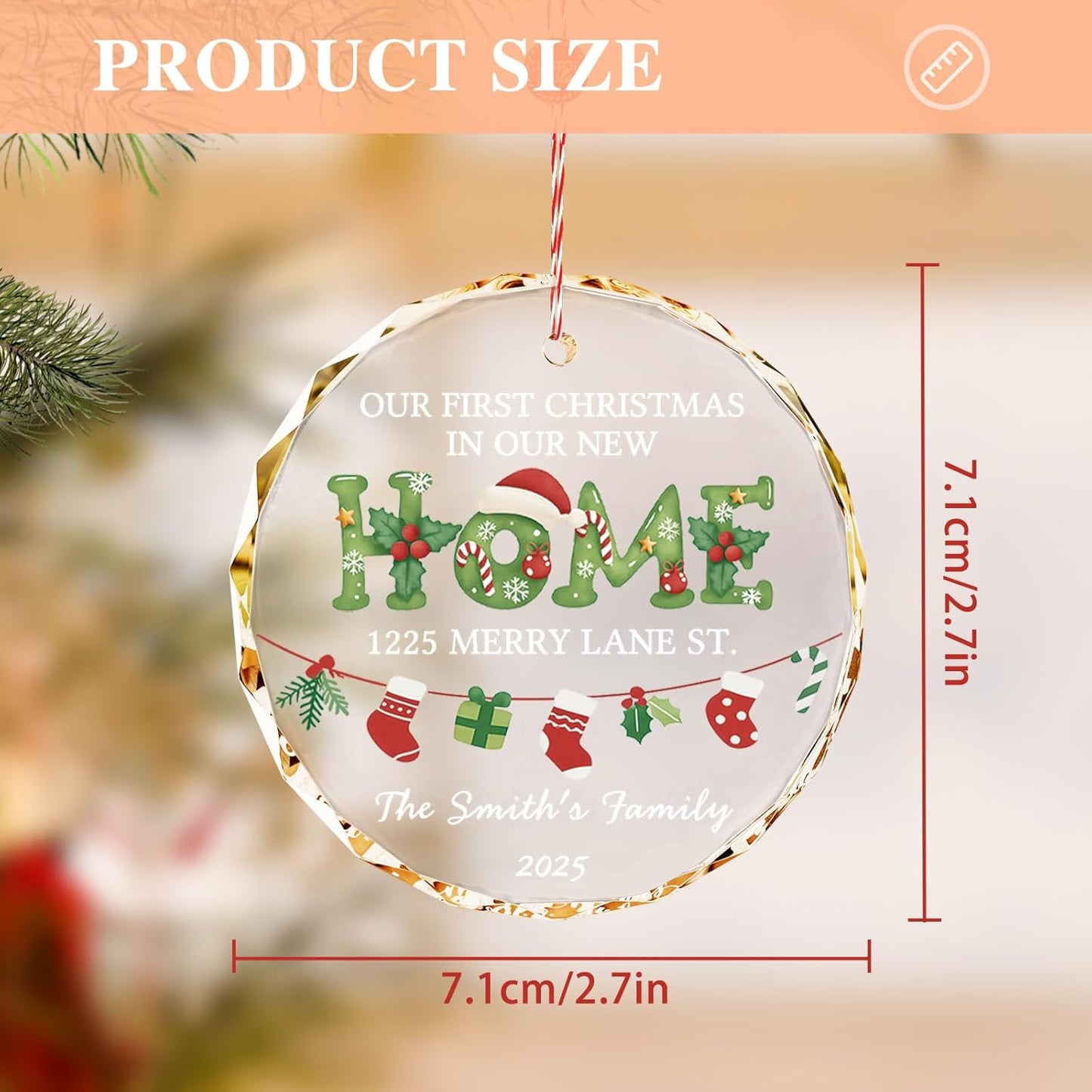 Bemaystar Personalized New Home Ornament 2025 - Custom First Christmas in New Home Ornament 2025 with Name Address, Housewarming & Xmas Gifts for Newlyweds, Neighbor, Gifts for Christmas