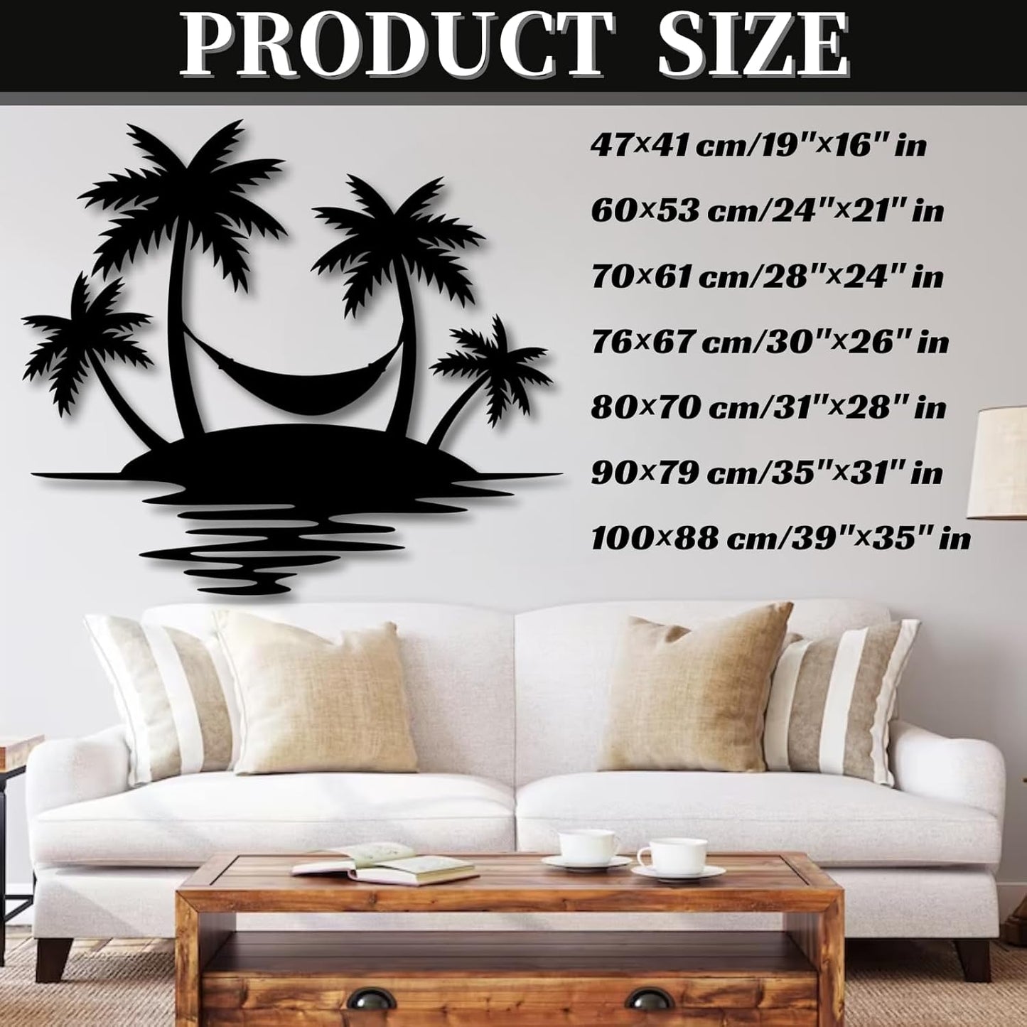 Palm Tree Metal Wall Decor,Palm Tree Outdoor Wall Art,Tropical Palm Tree Wall Decorations for Living Room,Outdoor Wall Decorations for House(30"×26",Black)