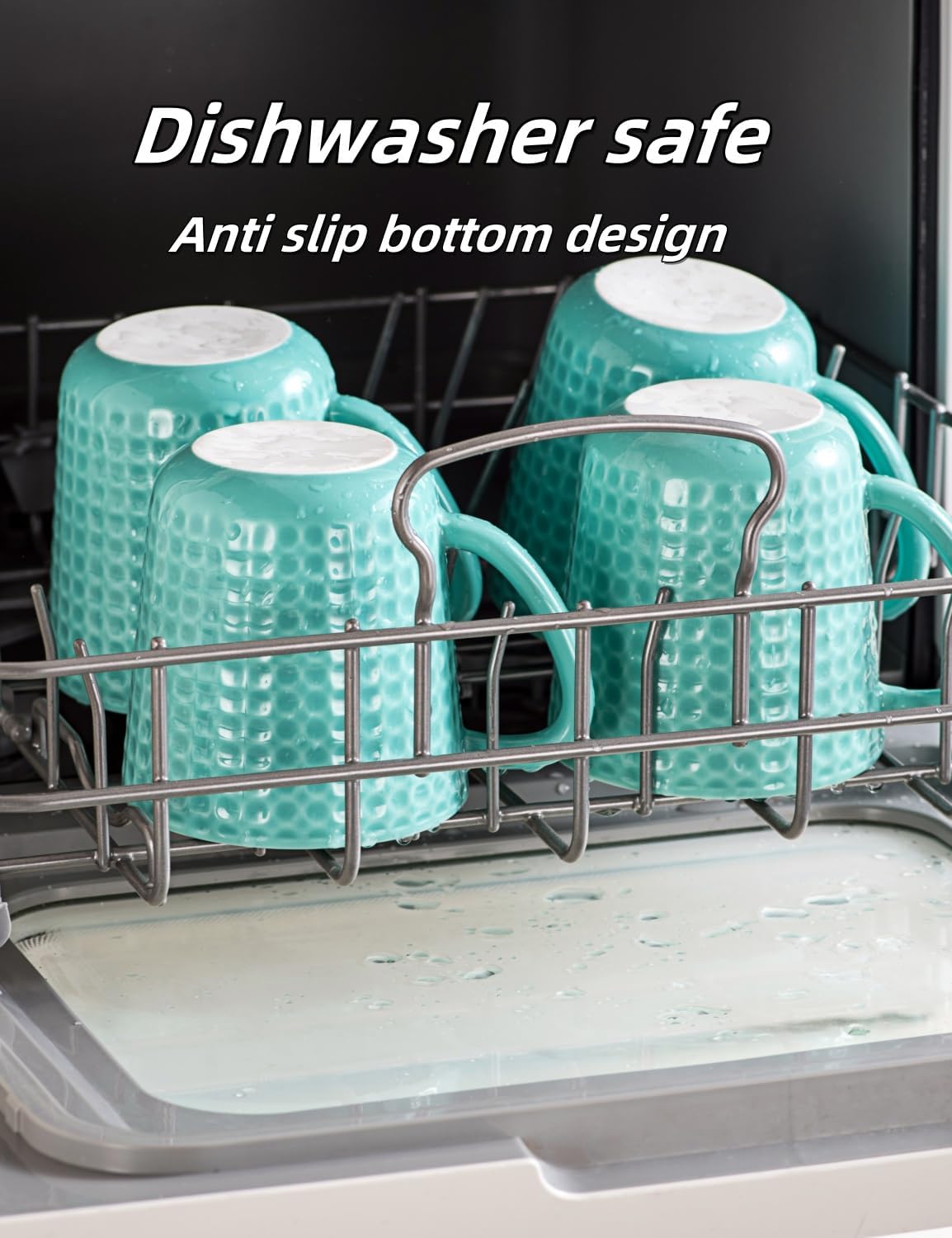 Ceramic Coffee Mugs 15 oz, Large Waffle Embossed Mug Set with Handle, Unique Coffee Cups for Latte, Cappuccino, Cocoa, Hot Tea, Mocha, Milk, Housewarming Wedding Present - Set of 4 (Turquoise)