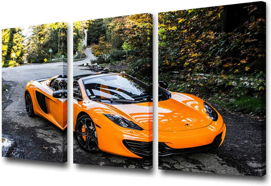TUMOVO Wall Art Canvas Painting 3 Panel Modern Home Decorative Unique Poster Modular Painting 3 Pieces HD Printed Race Car Canvas Wall Art Pictures with Frame Ready to Hang - 12 x 24 inch x 3
