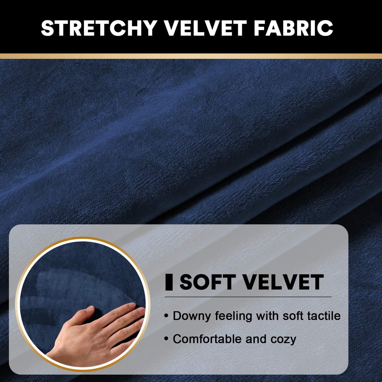 PrinceDeco Couch Cushion Covers, Stretch Washable Sofa Cushion Cover, Fitted Sofa Slipcover Velvet Fabric Non-Slip Furniture Protector for Dog,Pets, Kid (Each Width Up to 29.5", Navy)