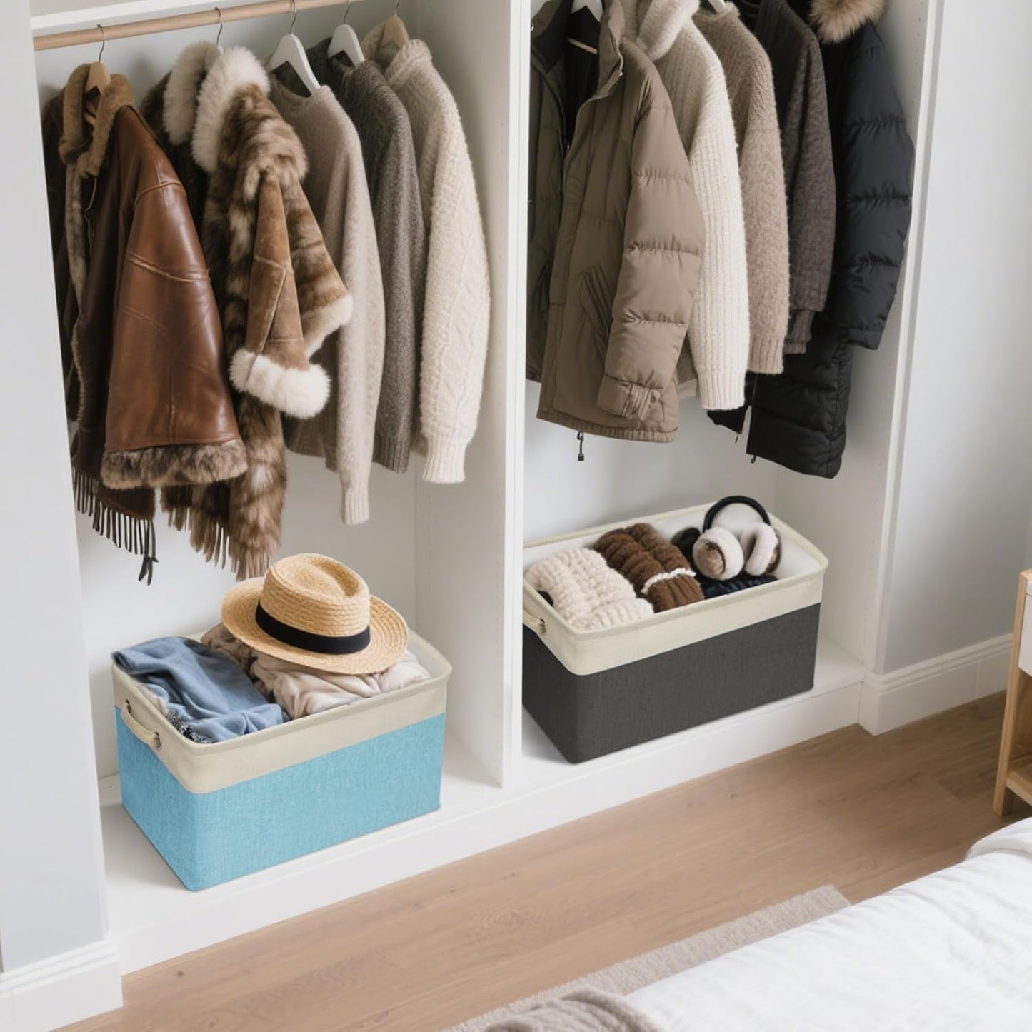 BALEINE 2 Pack Fabric Storage Bins for Shelves, Linen Storage Baskets for Organizing, Decorative Closet Bins for Clothes, Home (Lavender, 15''x11''x9.5'')