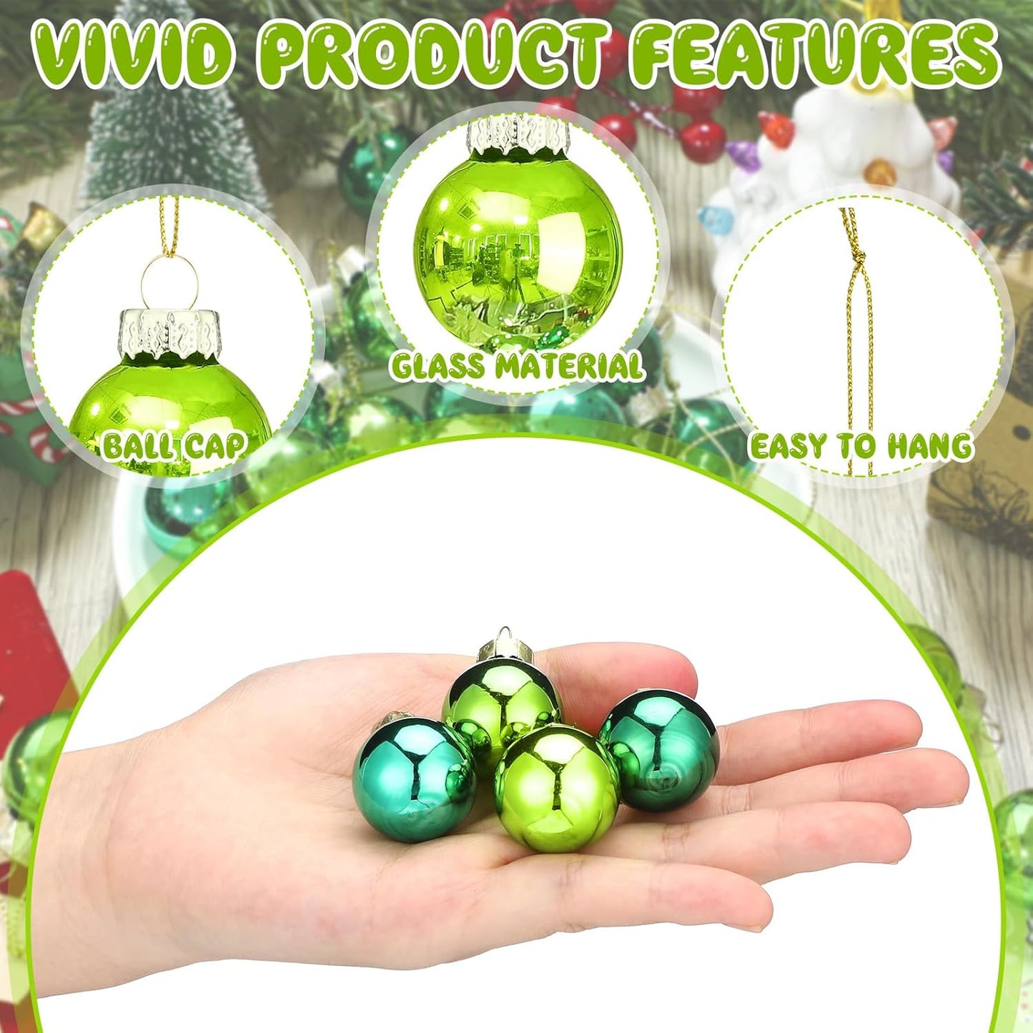 Tioncy 32 Pcs 1 Inch Mini Glass Christmas Ornaments Balls Shiny Christmas Balls Tiny Tree Hanging Decoration Small Colorful Ball Pendant for Xmas Party Supplies(Green Series)