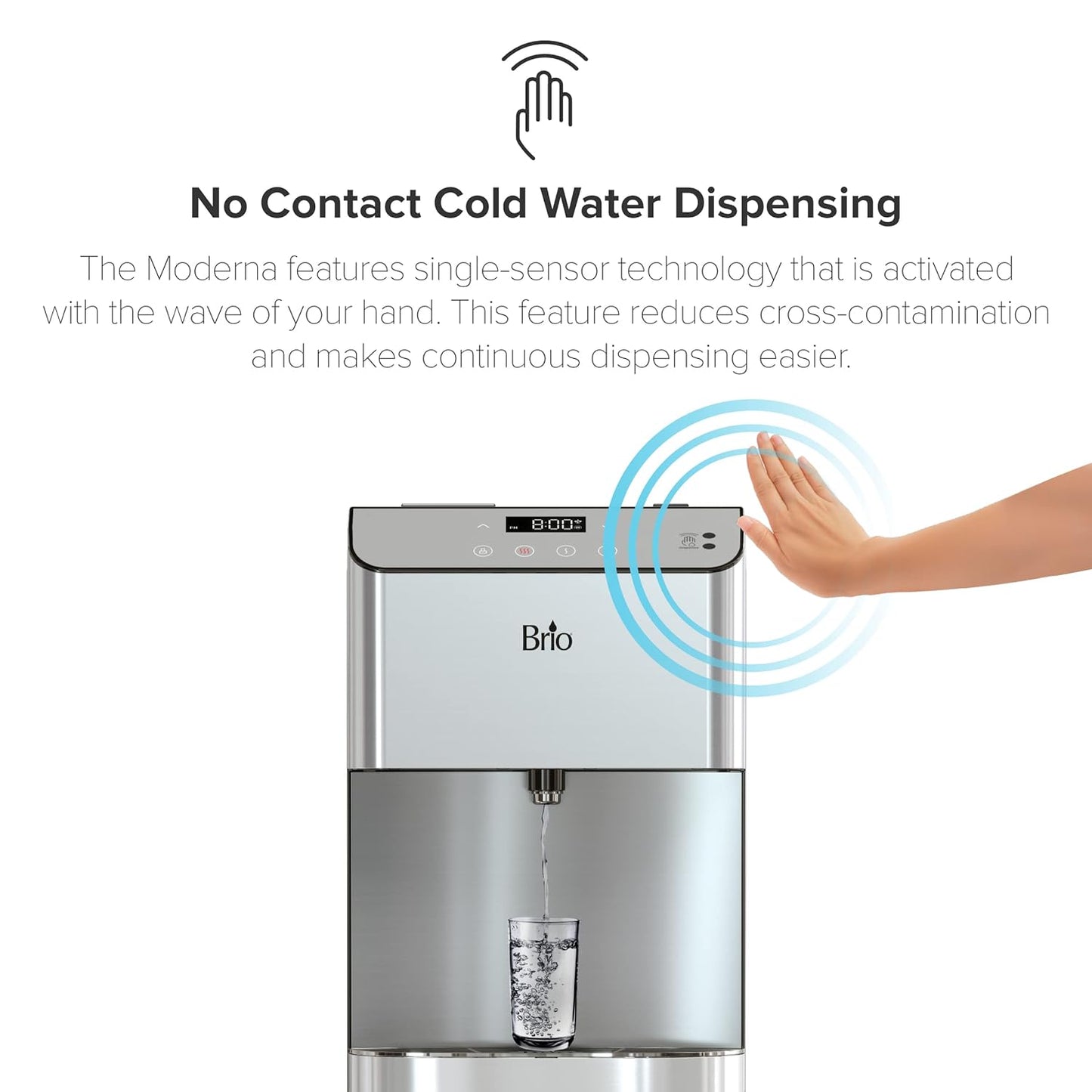 Brio 700 Series Moderna 3-Stage Filter Reduces PFAS & MicroplasticsTouch-Less Countertop Bottle-Less POU Tri-Temperature Digital Water Cooler Dispenser