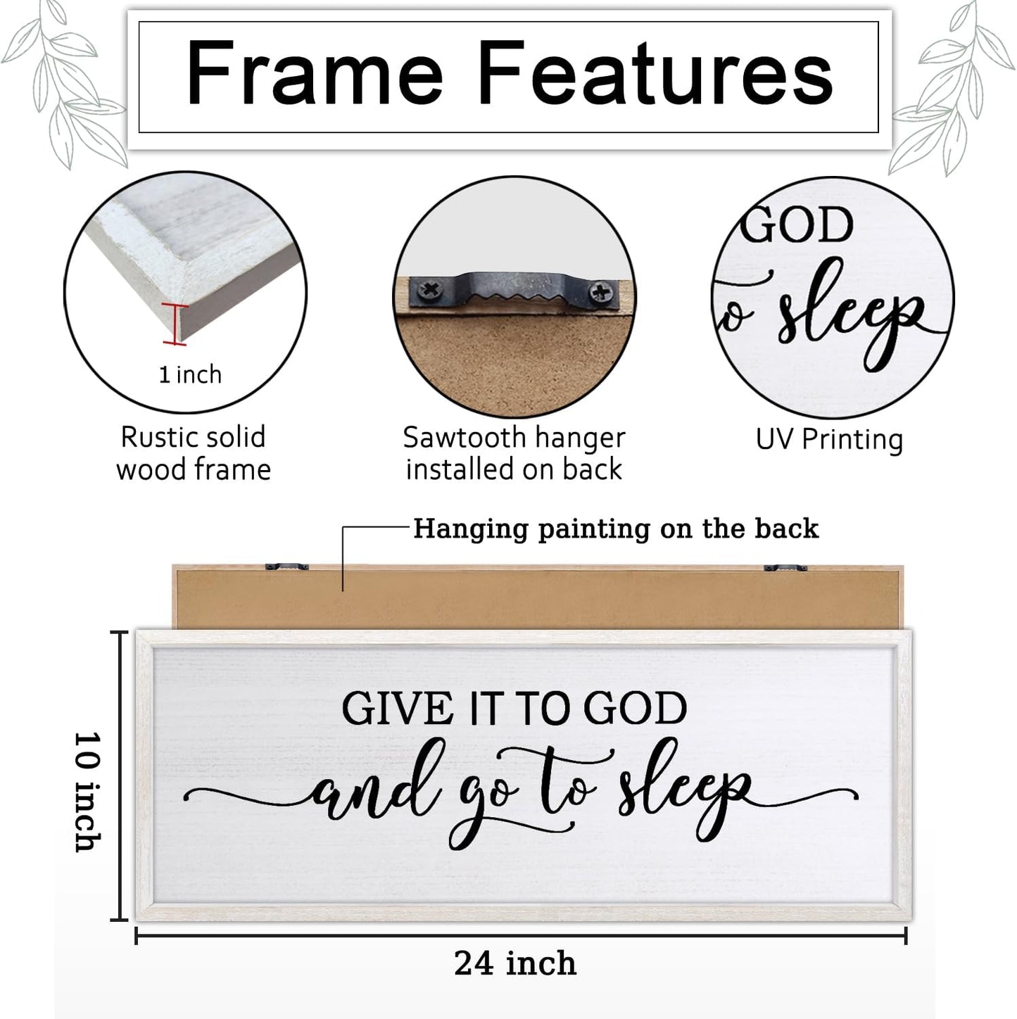 FZZHYQCHY Give It To God And Go To Sleep Above Bed Wall Decor Art 24"X10" Master Bedroom Over Bed Wall Wood Framed Sign (White)