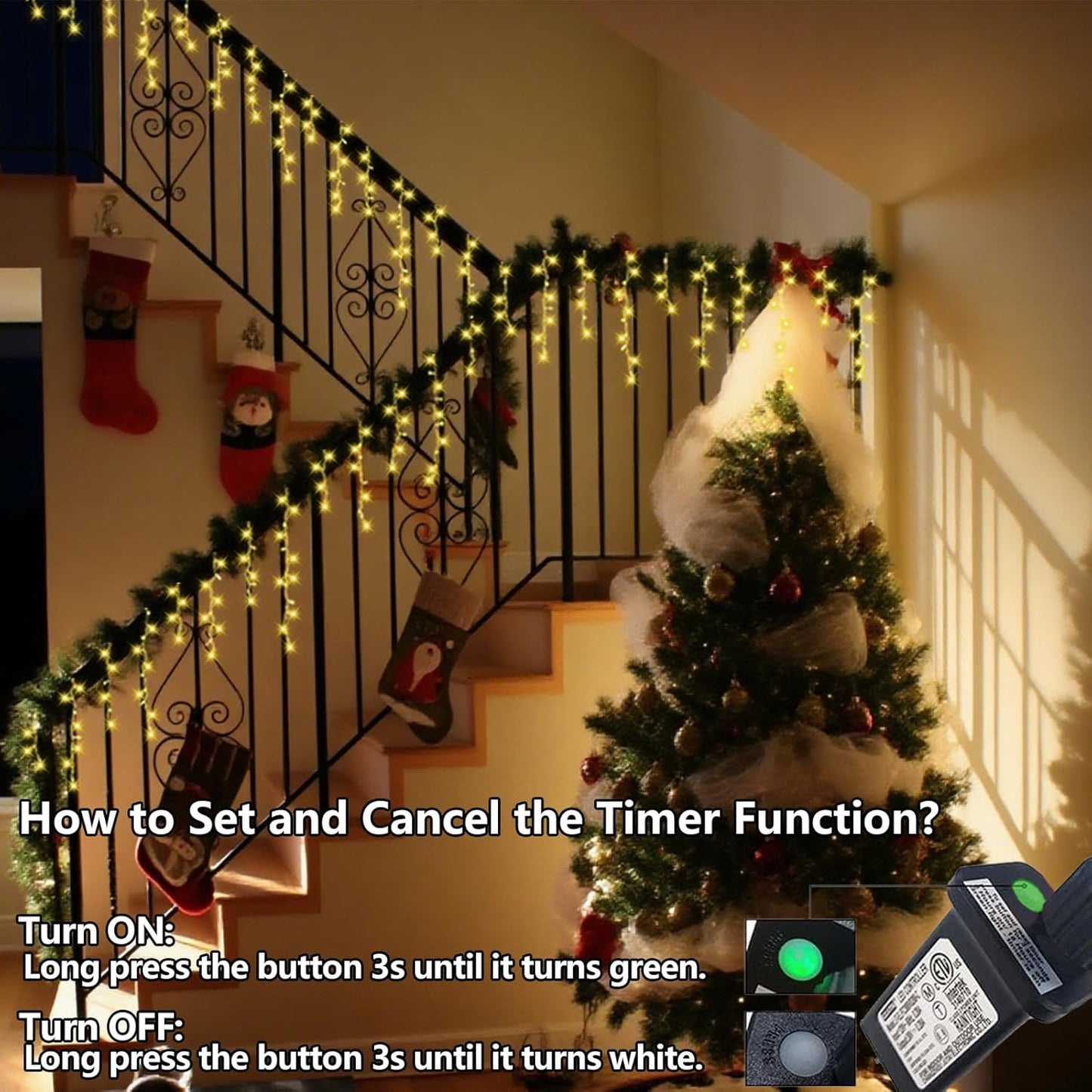 QITONG 800 LED Icicle Lights Warm White