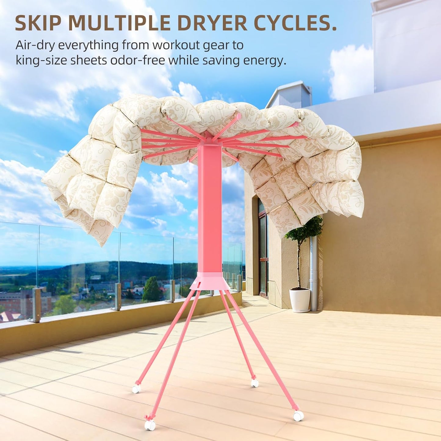Clothes Drying Rack Foldable & Collapsible Drying Racks with 4-Leg Octopus Design, Large Capacity Space Saving Indoor Drying Rack for Bedroom,Balcony,Laundry for Indoor/Outdoor Use（Pink）