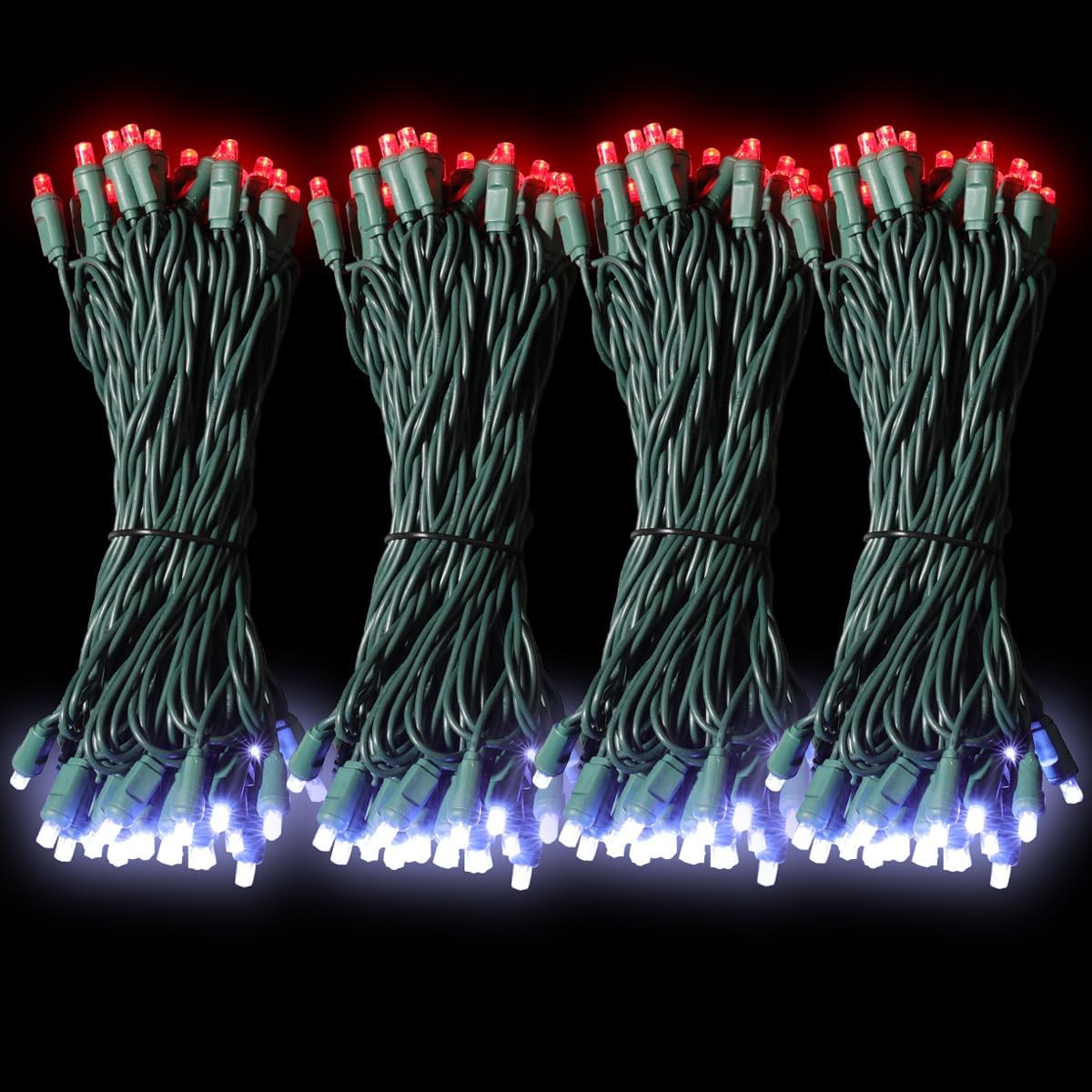 200LED (4pk of 50L) String Lights, LED Christmas Lights, 6" SPACING,Green Wire,Red and White