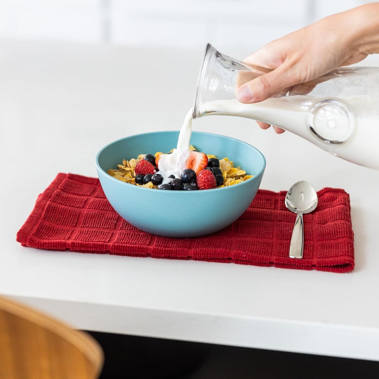 Grow Forward Premium Wheat Straw Bowls - 34oz Microwave Safe Plastic Cereal Bowls Set of 8 for Kitchen, Camping, RV, Dessert, Snack, Soup, Salad, Fruit - Reusable, Unbreakable & BPA Free - Seascape