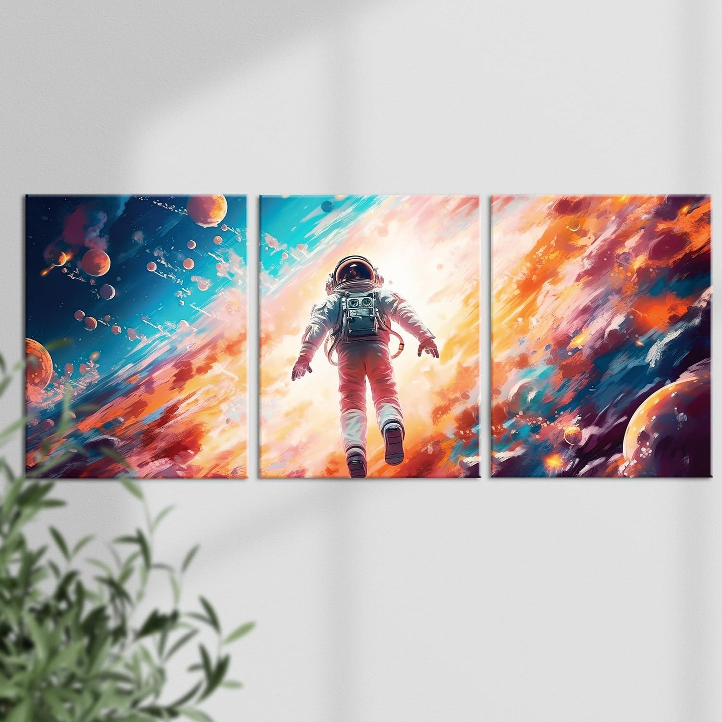 Galaxy Canvas Prints & Posters - 3 Panel Framed Astronaut Artwork for Boys Bedroom & Home Decor
