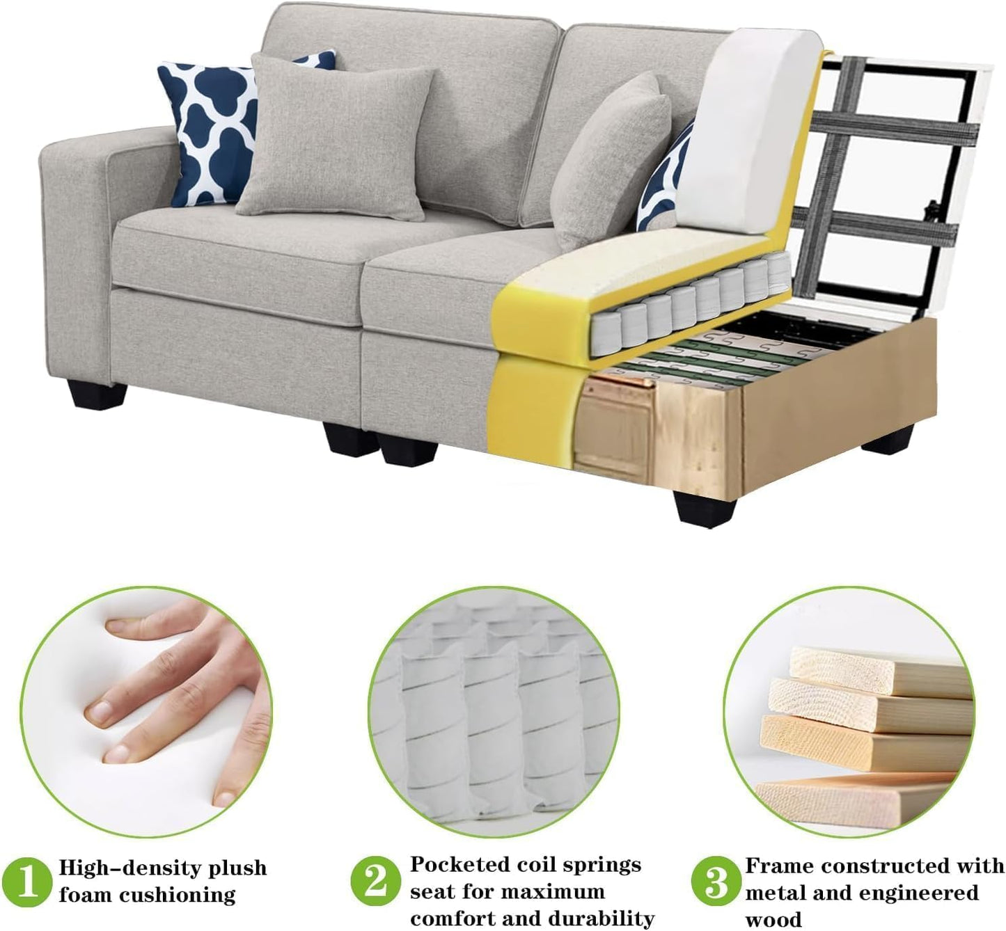 L Lengend Vansen Modular Sectional Sofa U Shaped Couch with Ottoman Modern Reversible Corner Sectional Couch for Living Room (Light Grey, U Shaped Sofa-6)