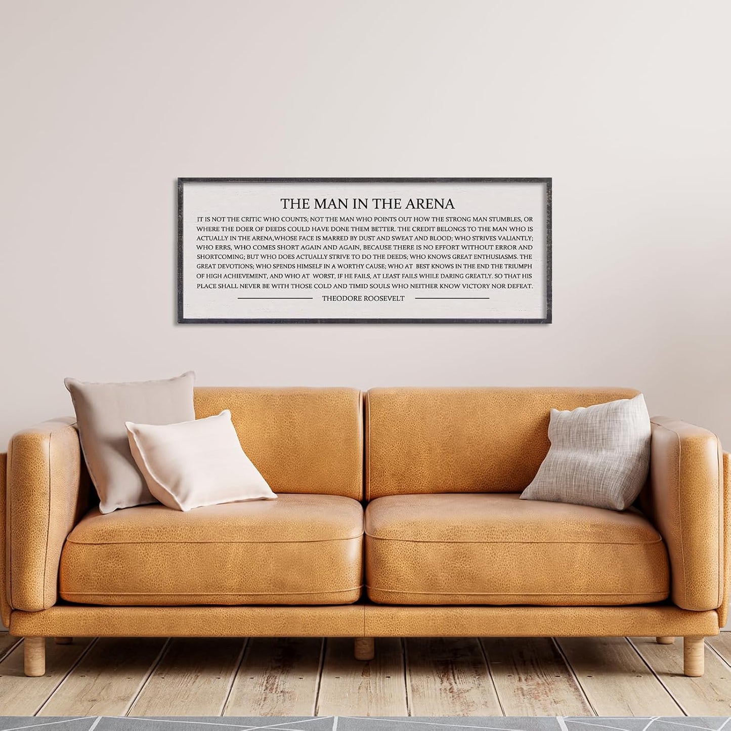 LuZhiQiang The Man in the Arena Wall Decor 40''x15'' Inspirational Quotes Office Wood Framed Sign Rustic Home Motivational Art For Man Entrepreneur Morden Living Room Wall Hanging Decor (Black)