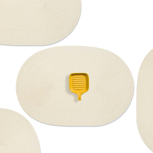 AHHFSMEI Placemats Set of 8 for Dining Table Washable Woven Vinyl Non-Slip 18x12 inches Placemat Heat-Resistant Durable Table Mats for Dining Table Easy to Clean (Oval Beige, 8)