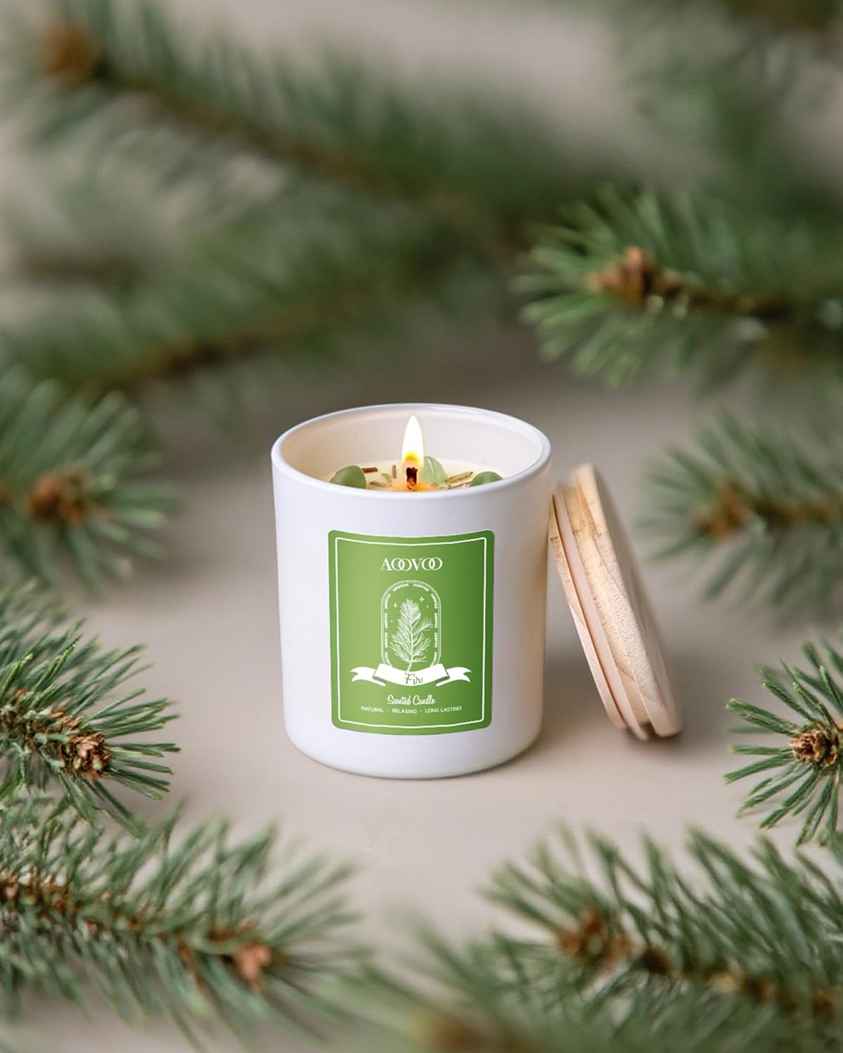 AOOVOO Fir Scented Candles for Women - Aromatherapy Candle with Crystals Inside, 10oz Soy Candles for Home Scented, Birthday Gifts Candle for Women Mom