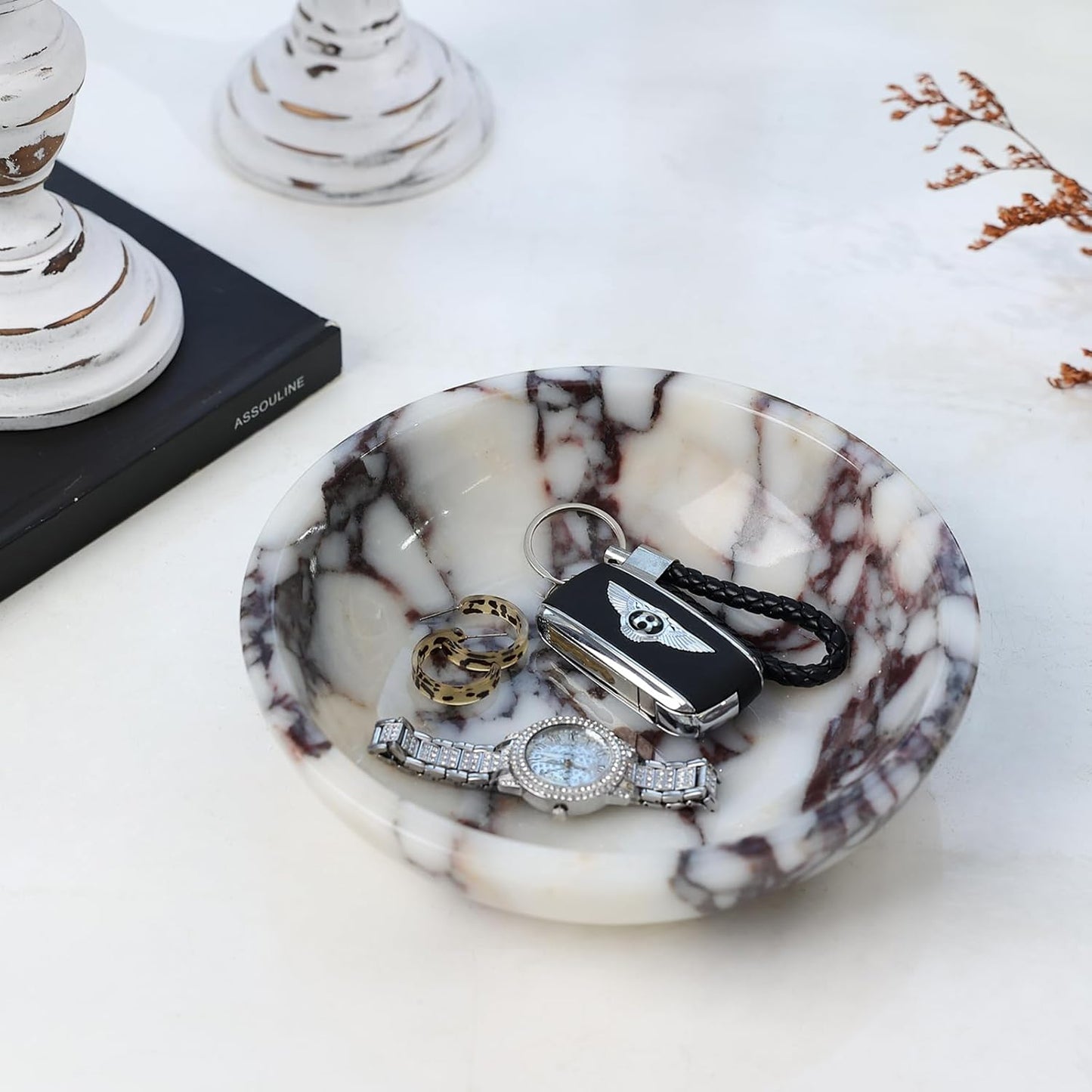 Decorative Bowl for Home Decor – Marble Fruit Bowl, Key Holder Tray with Marble Finish, Entryway Table Organizer, Kitchen Countertop & Coffee Table Centerpiece