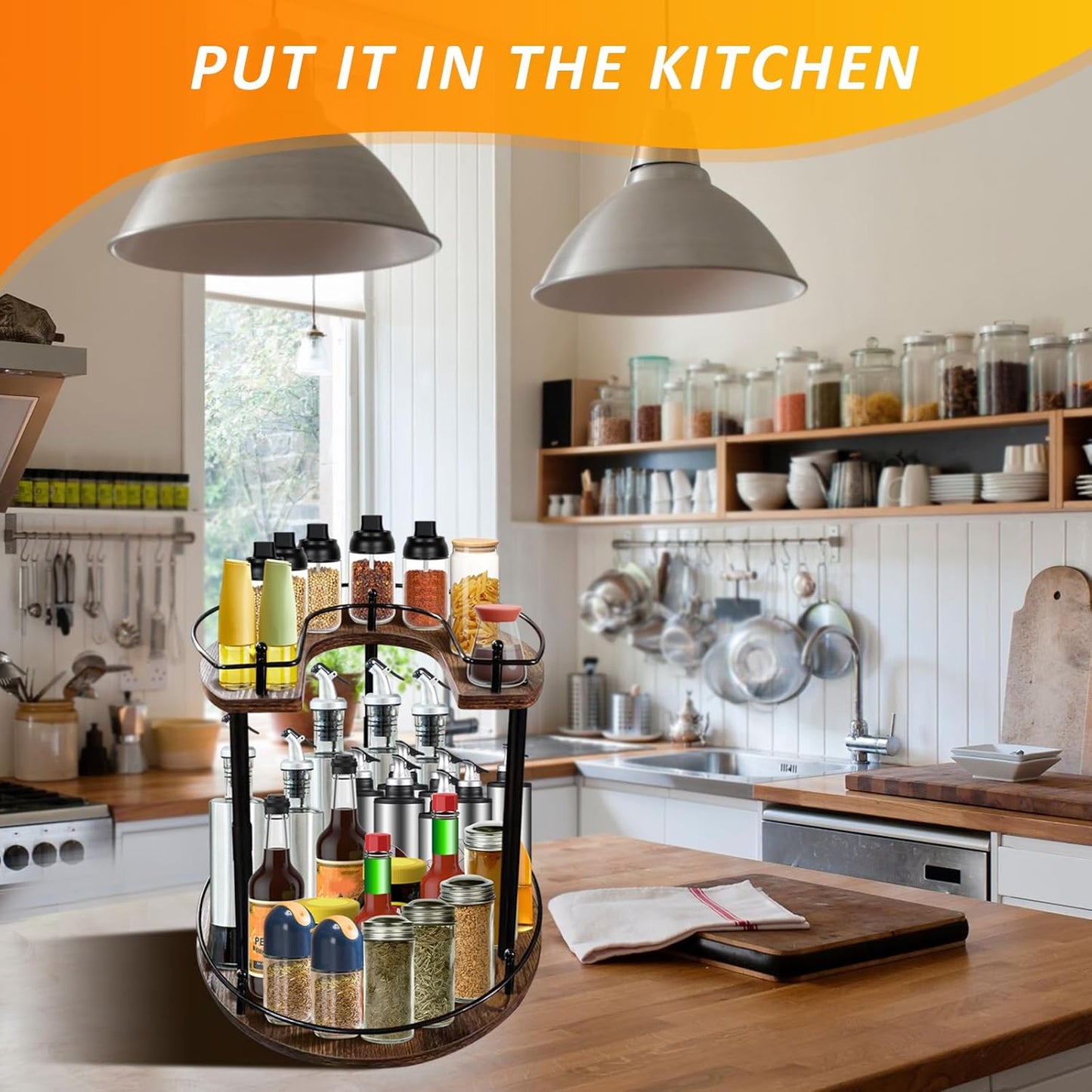 2-Tier Lazy Susan Organizer, Rotating Spice Rack with Stable Carousel Base & 4 Height Settings, Spice Rack Organizer for Cupboard Kitchen Countertop Dining Table