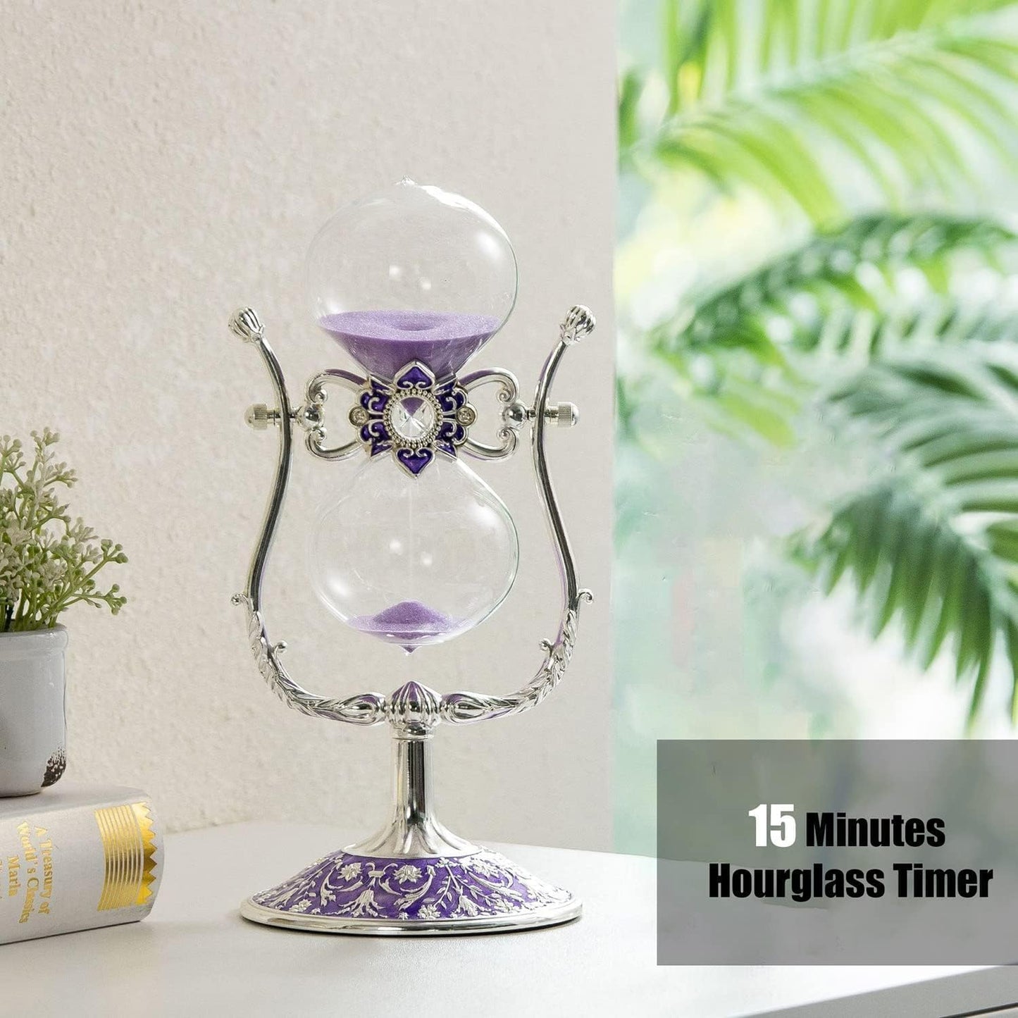Sanduhr 15 Minuten,Metal Vintage Hourglass,Hour Glass,Hourglass Decor,for Home Decoration Office Desk Wedding Party Decor Kitchen Timer (Violetter Sand)