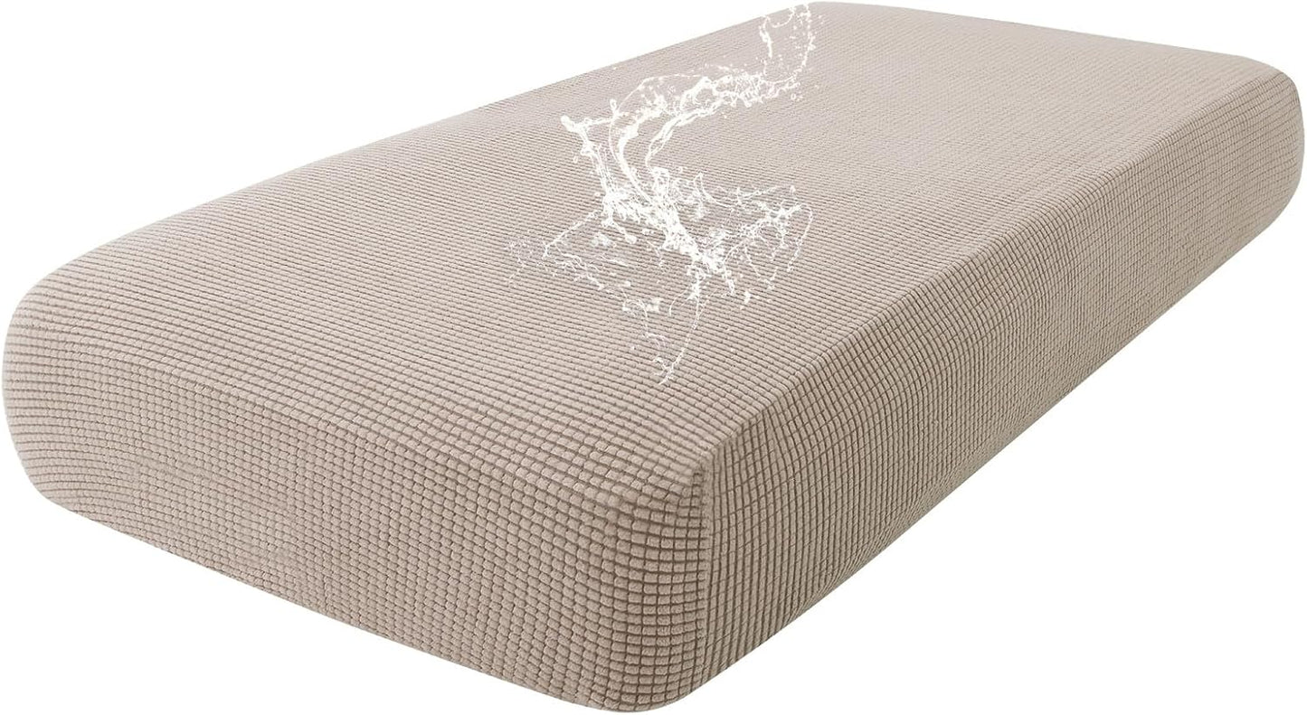 hyha Waterproof Couch Cushion Covers for Pets, Non Slip Sofa Seat Cover for Dogs Washable, Soft Thick Stretch Jacquard Fabric, Sofa Slipcovers with Elastic Bottom (1 Piece for Medium, Taupe)
