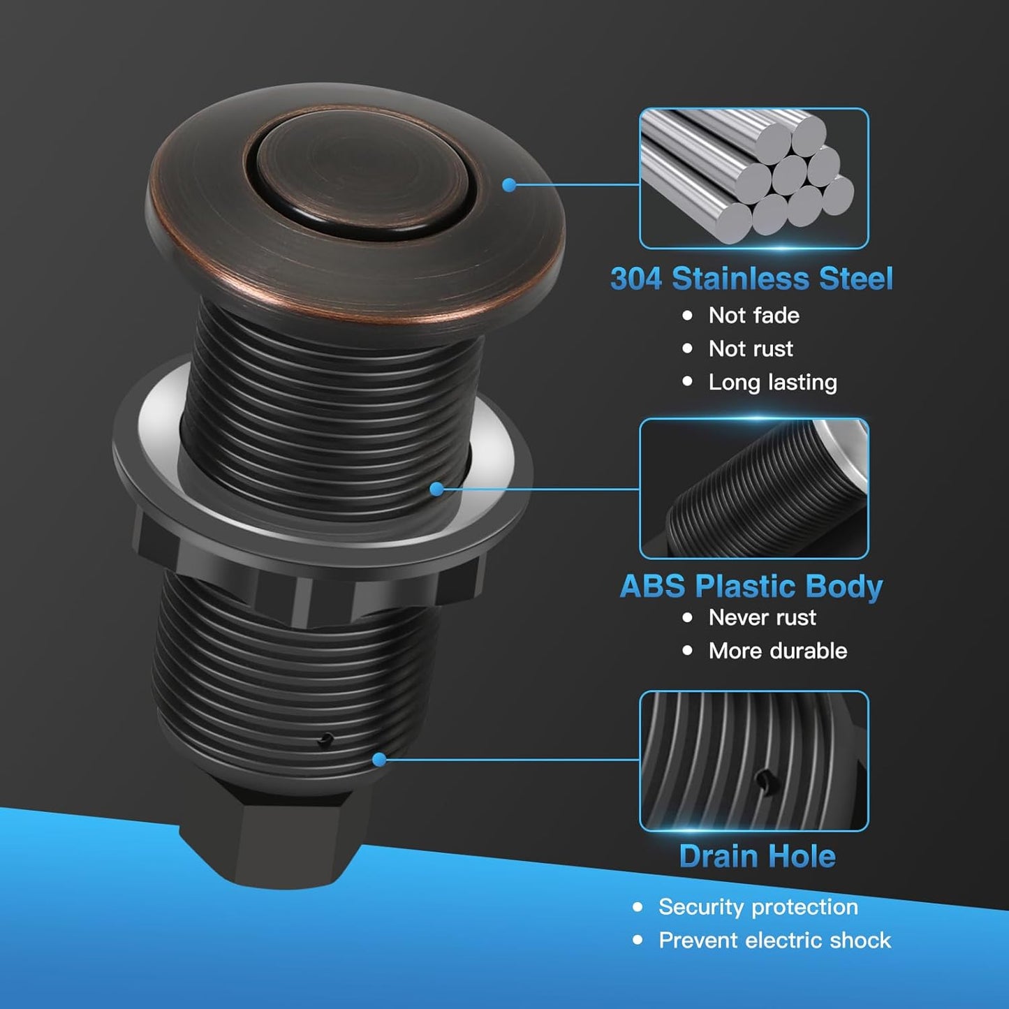 Garbage Disposal Air Switch Kit, UL Certified Professional Garbage Disposal Switch Button Power Module, Sink Top Waste Disposer On/Off Switch