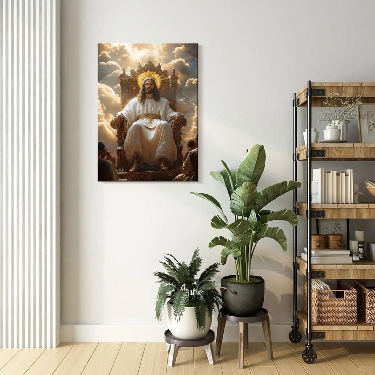 Framed Canvas Wall Art Painting Jesus Sitting on the Throne Religious Poster Faith Revelation Gallery Picture Print for Living Room Bedroom Church Decor 16x24 Inch Ready to Hang