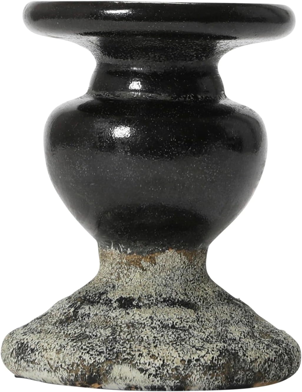 Creative Co-Op 2-Tone Sculptural Terracotta Pillar Candle Holder, Distressed Black