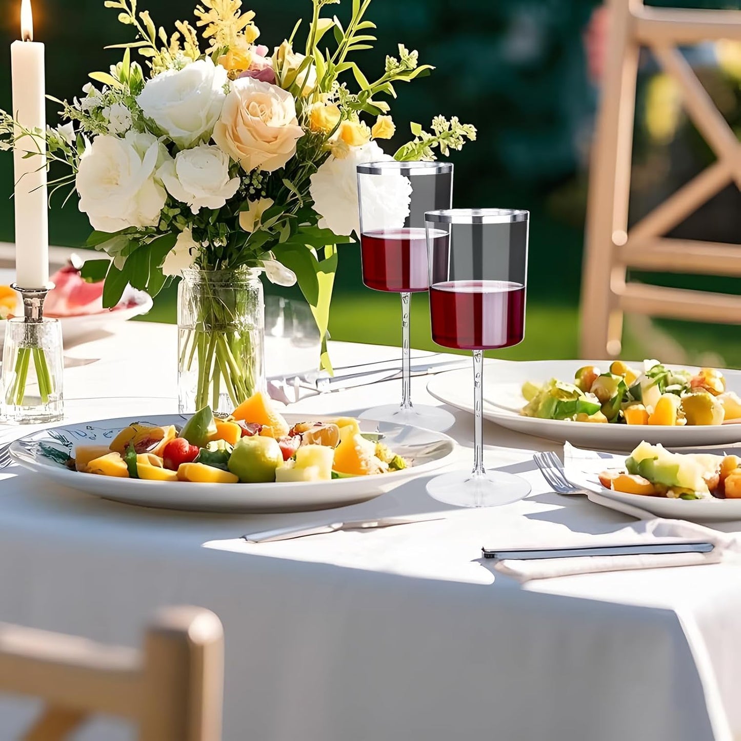 Ciaell 12 Pack Plastic Wine Glasses - 14 Oz Plastic Wine Glasses with Stem - Square Silver Disposable Stemmed Glass for Parties & Weddings & Outdoors