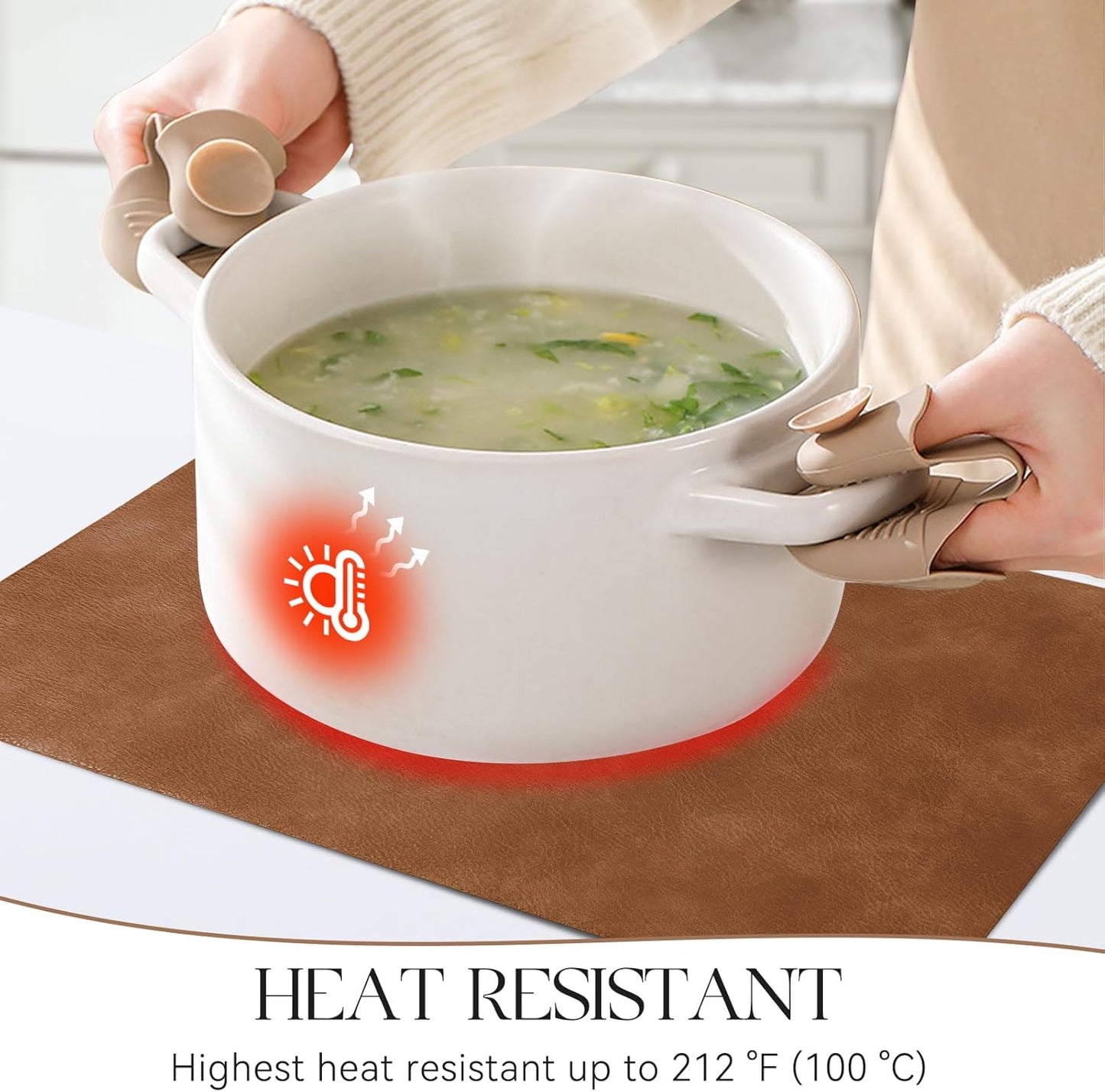 MOSAYT Vinyl Placemats Set of 4-12 X 17 Inch - Fall Faux Leather 100% Waterproof Oil-Proof Wipeable PU Place Mats, Heat Resistant Reversible Table Mats for Kitchen, Dining, Outdoor (Reddish Brown)