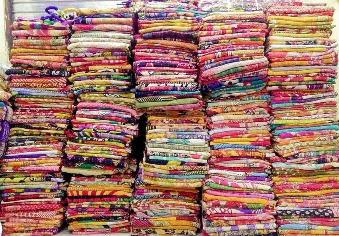Wholesale Mix lot Tribal Kantha Quilts Reversible Vintage Cotton Bedspread Sari Throw Old Assorted Patches Bed Cover Rally (5)