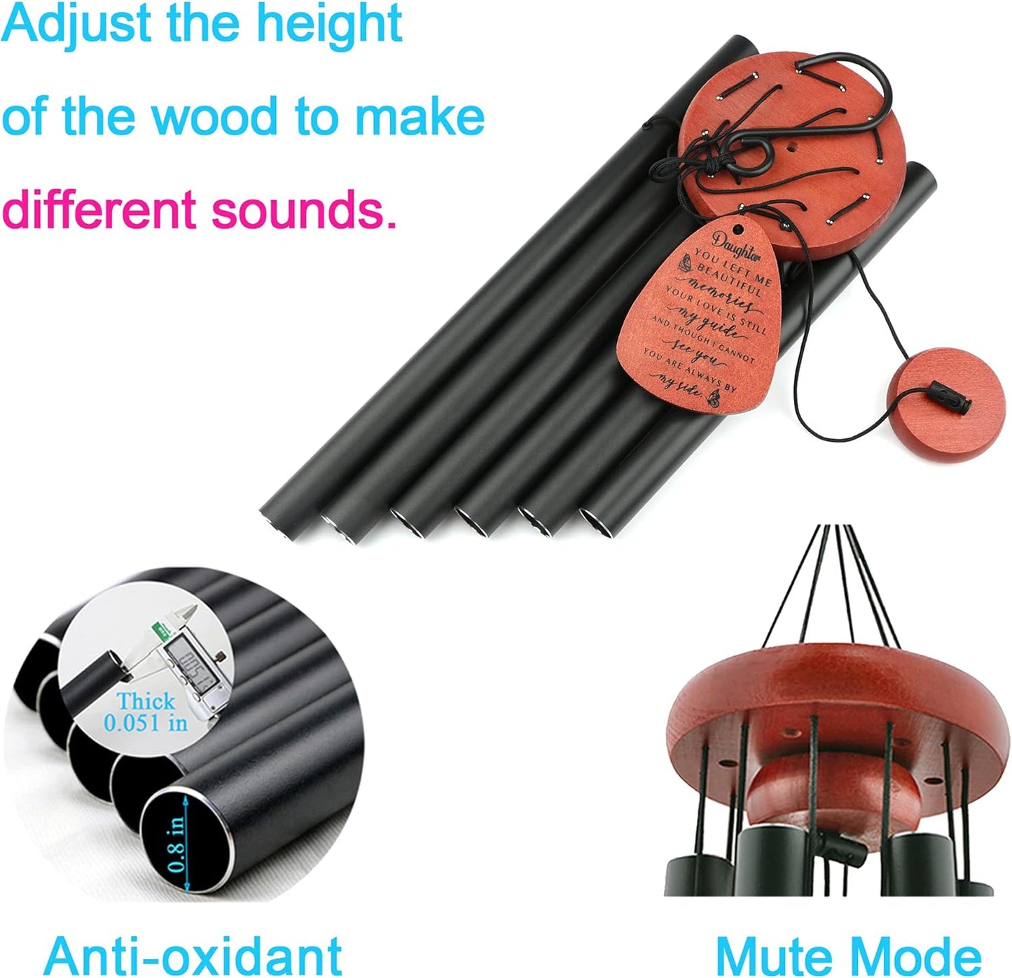 Memgift Memorial Wind Chime for Loss of Loved One - Sympathy Gift for Daughter - Outdoor Remembrance Wind Chime for Garden, Patio, Yard 32 Inch