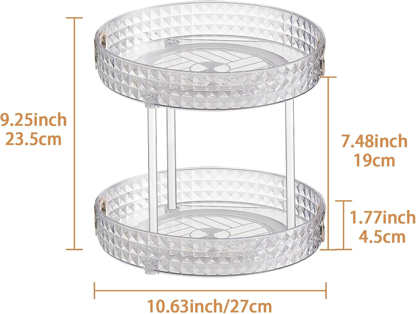 Wesoke 2 Tier Lazy Susan Turntable Cupboard Organiser, Large Rotating Kitchen Spice Rack Spinning Condiment Seasoning Organizer, Detachable Revolving Bathroom Makeup Tray Holder for Cabinet Fridge
