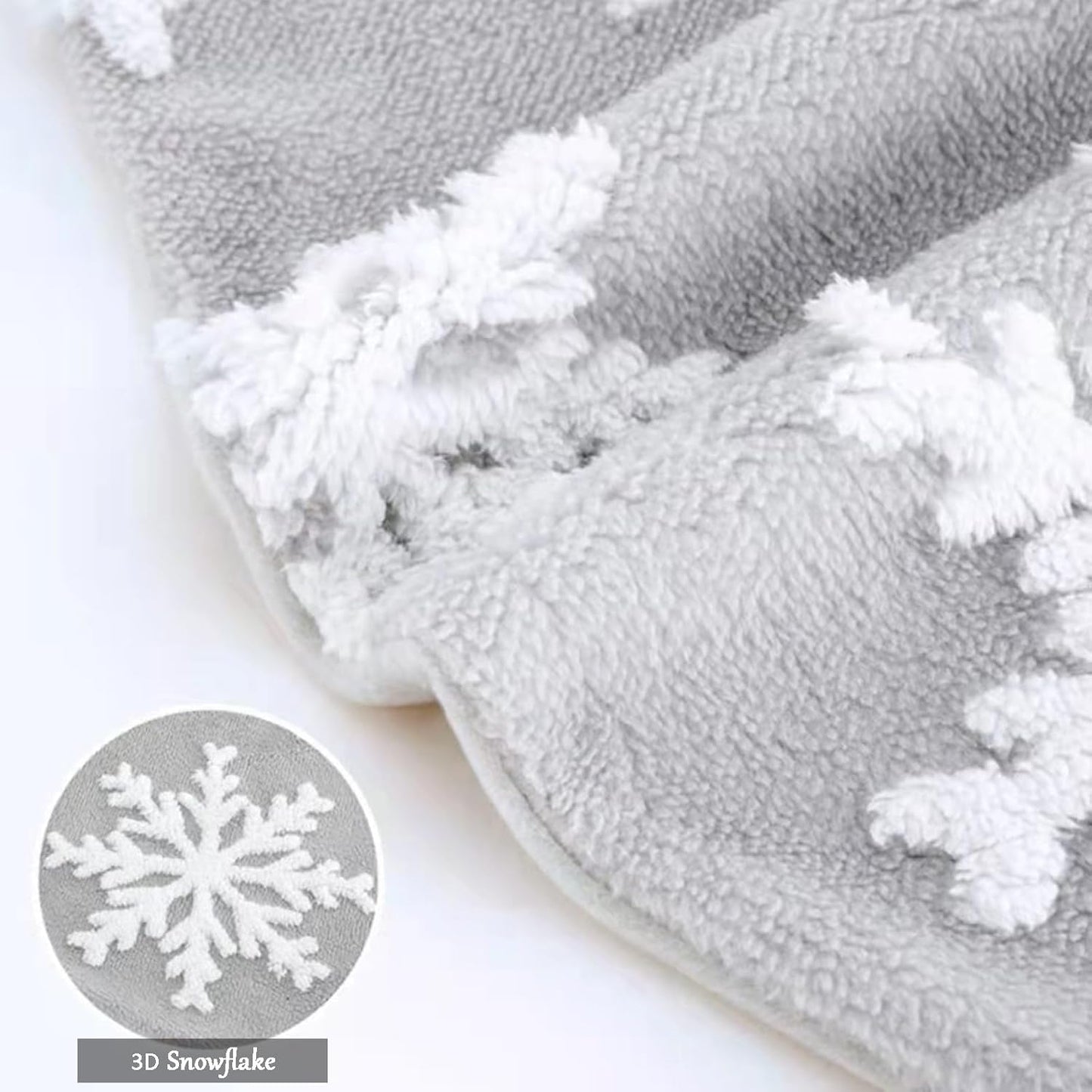 48inch Christmas Tree Skirt Tree Blanket, Large Luxury Soft Carpet 4ft Xmas Tree Blanket with 3D Large Snowflakes Grey Faux Fur Carpet for Christmas Holidays Decoration Party
