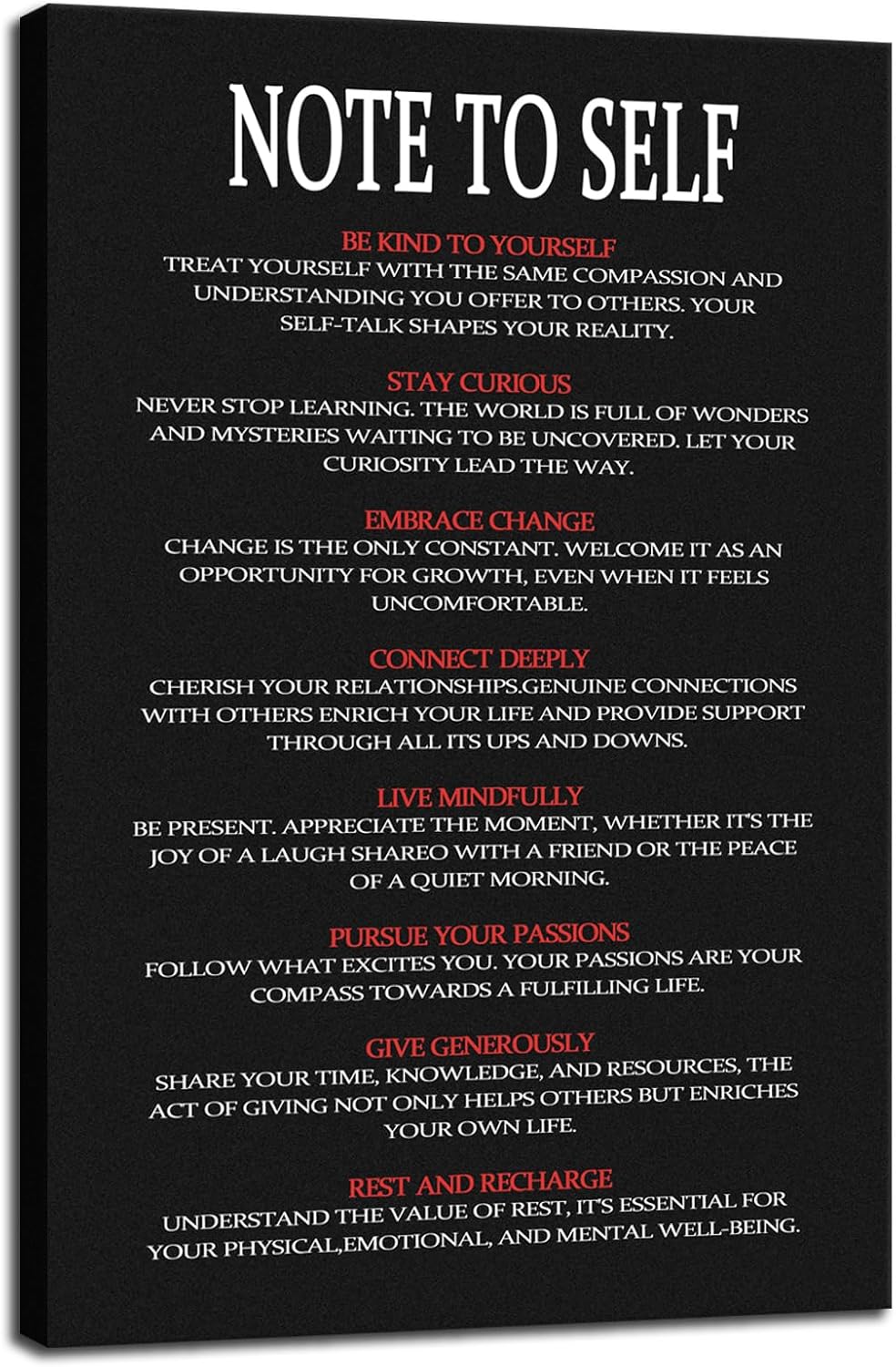 WYJDFART Inspirational Canvas Poster NOTE TO SELF Motivational Wall Art Decor for Office Living room Bedroom Home Printed Modern Artwork Framed Ready to Hang [12" W X 18" H]