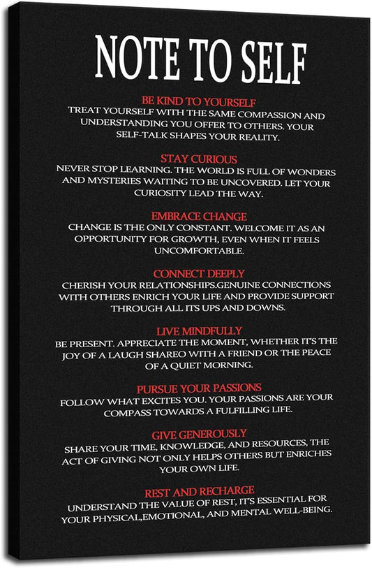 WYJDFART Inspirational Canvas Poster NOTE TO SELF Motivational Wall Art Decor for Office Living room Bedroom Home Printed Modern Artwork Framed Ready to Hang [12" W X 18" H]