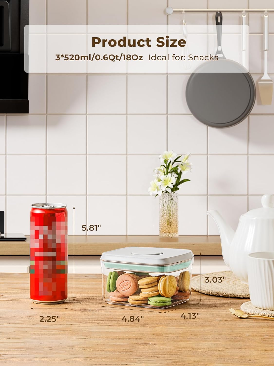 0.6 Qt Pop Containers - 3 Pack Mini Travel Snack Container, BPA Free Food Storage Canisters with Lids, Small Freezer Containers Candy Jar Plastic 520ml*3