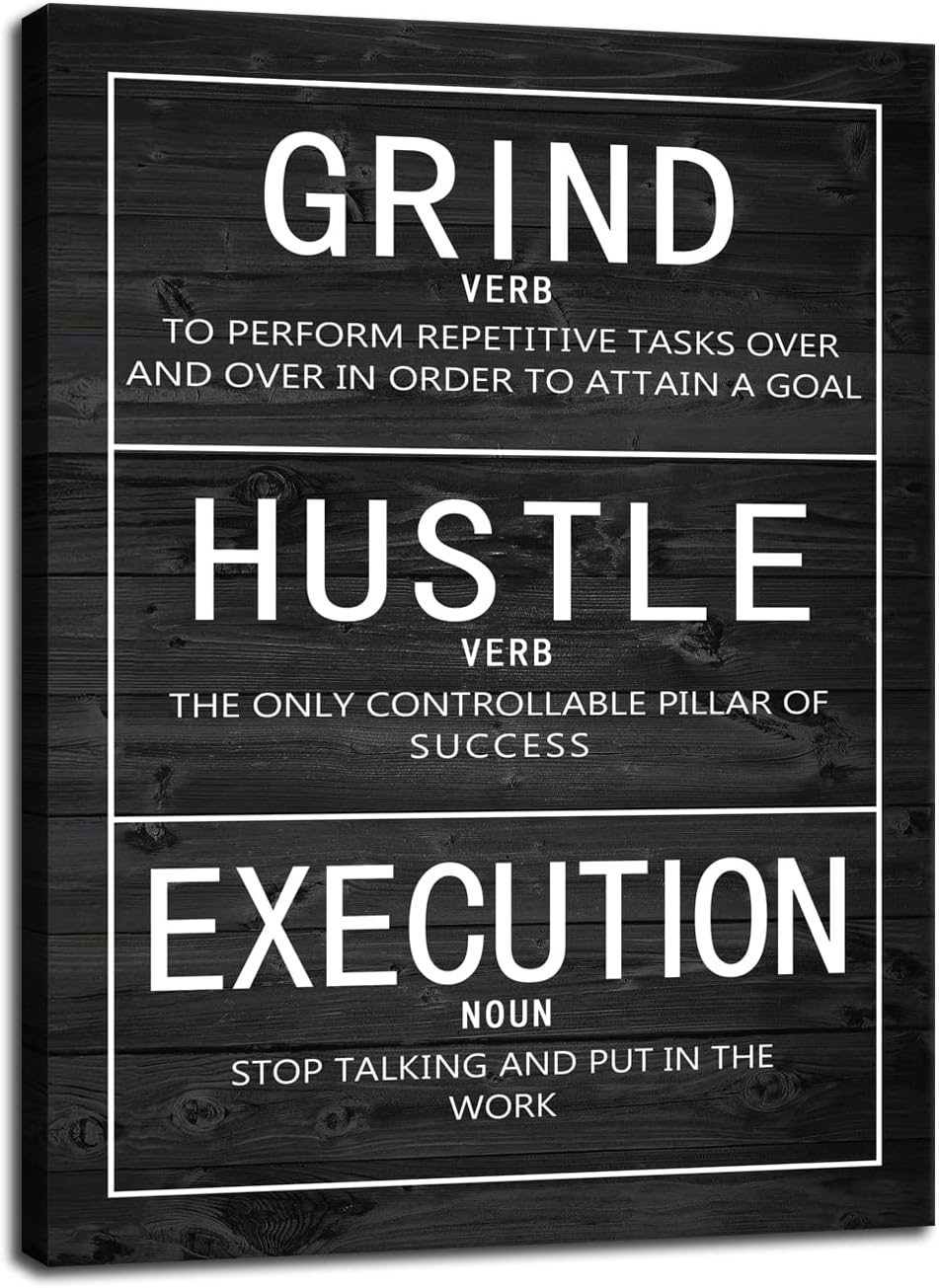 WYJZDZQ8 Grind Hustle Execution Inspirational Posters Motivational Canvas Wall Art Prints Modern Home Decor Painting Artwork for Living Room Office Stretched and Framed Ready to Hang [30''W x 40''H]