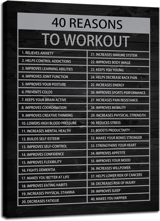 Inspirational Canvas Wall Art 40 Reasons to Workout Painting Inspirational Poster Motivational Quotes Proverbs Picture Print Artwork Office Home Gym Wall Decor Framed Ready to Hang[30" W X 40" H]