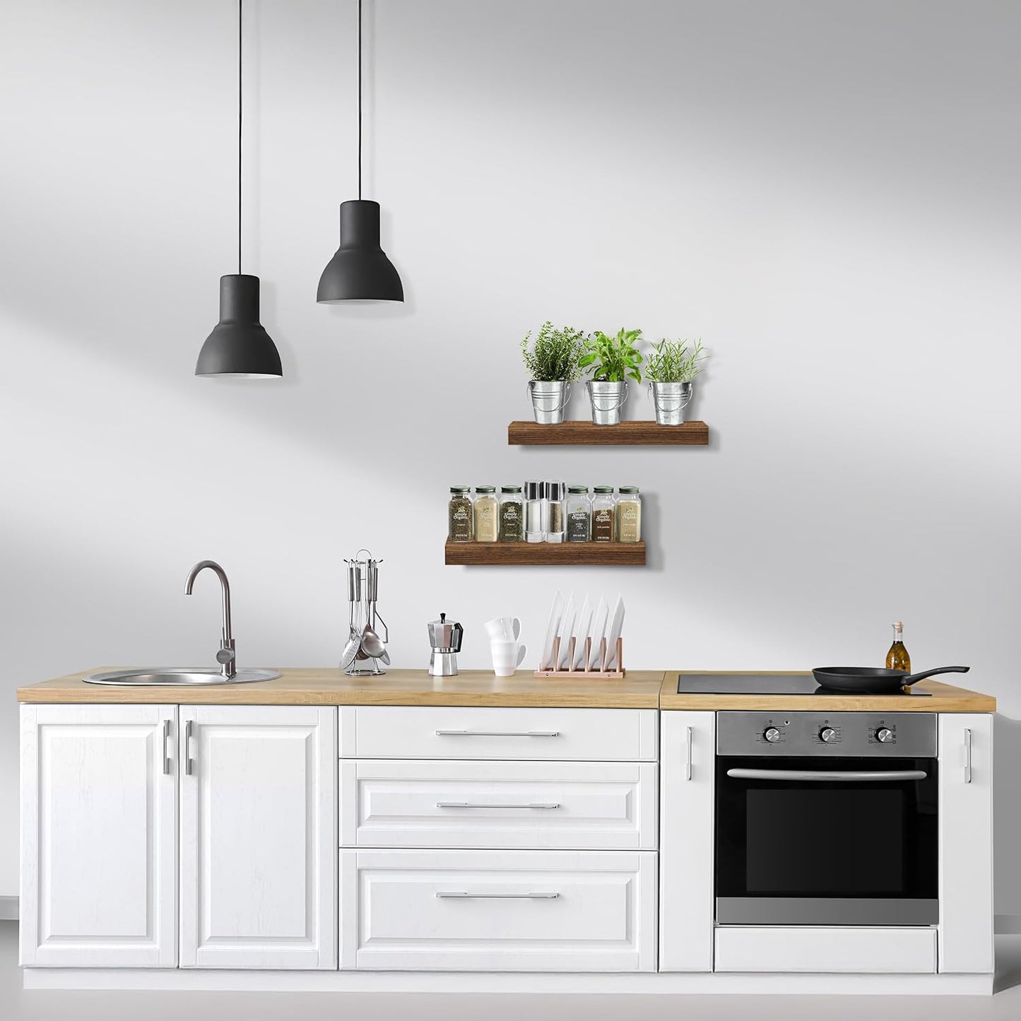 Sorbus Floating Shelves for Wall, Bathroom Shelves Wall Mounted for Kitchen, Bedroom, Bathroom Storage Over Toilet, Hanging Book Shelf for Home Decor Living Room (Walnut, 2 Pack)