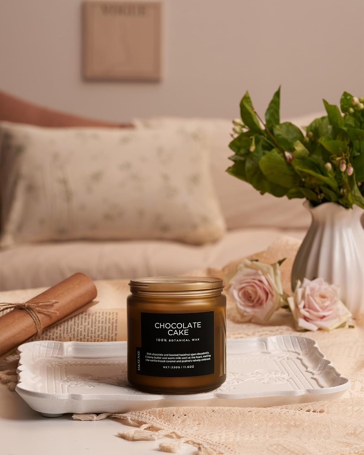 M&SENSE Chocolate Layer Cake Scent Candles, Large 11.6oz Natural Soy Wax 70 Hours Burn Time Clean Non Toxic Scented Classic 2 Wicks Candle for Bedroom Living Room Office