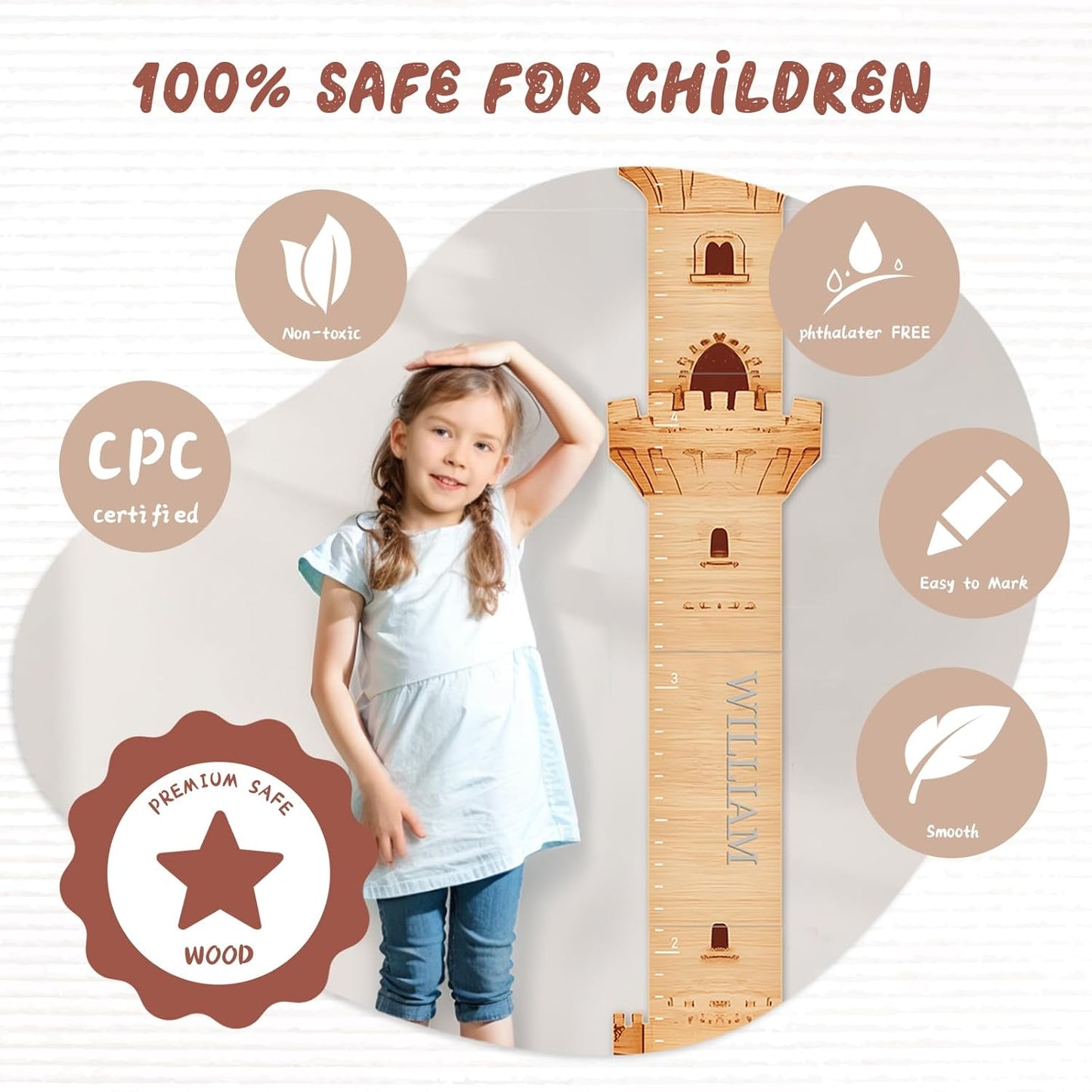 Personalized Name Growth Chart, Castle Height Chart, Customized Name Measuring Board for Kids Height, Kids Growth Measurement Decorative Wall Sticker, Nursery Growth Chart Ruler