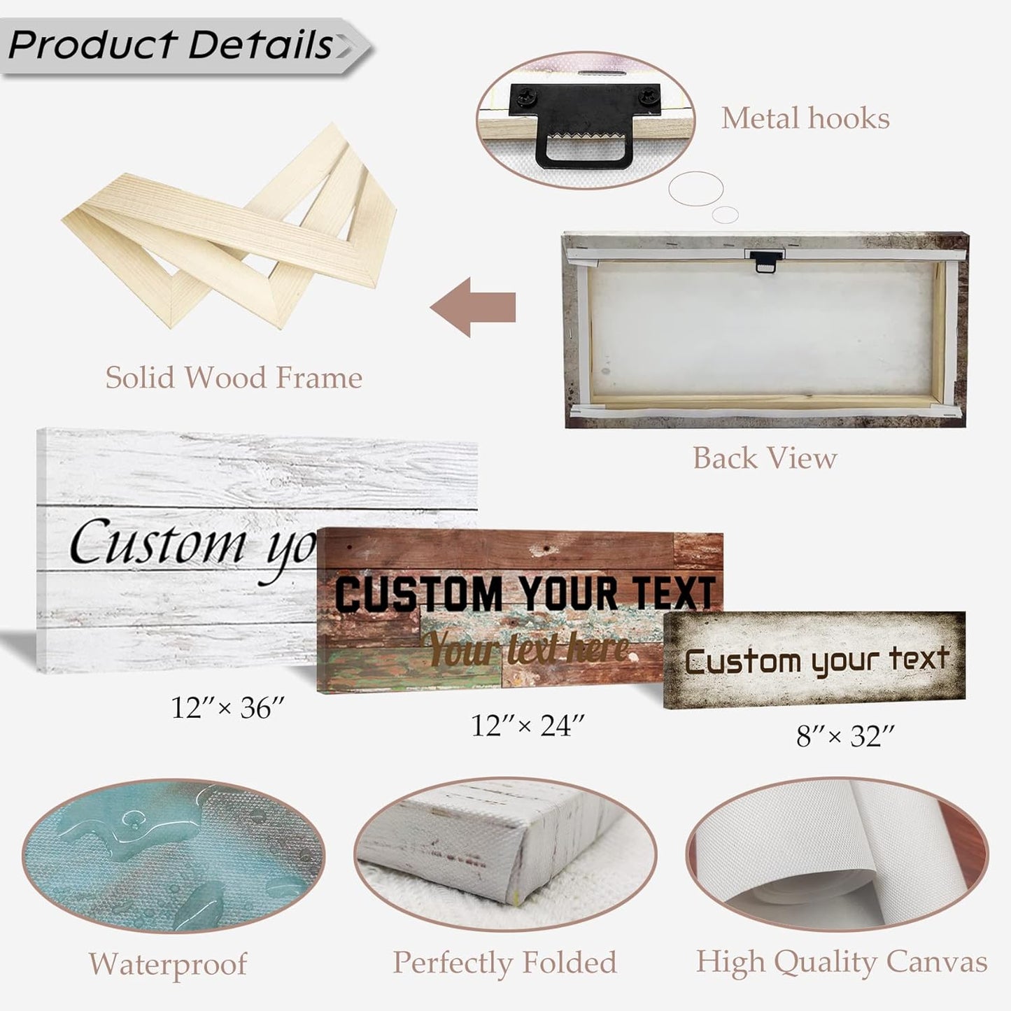 LZIMU Personalized Quotes Sign Wall Decor Custom Canvas Sign with Your Text Customized Gift for Rustic Kitchen Farmhouse Decor Framed (8"x32")