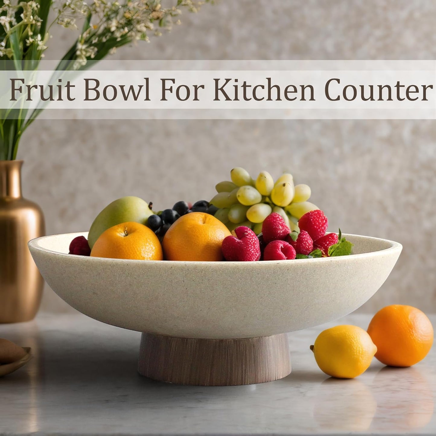 Modern Resin Pedestal Bowl – Large Fruit Bowl for Kitchen Counter, Catch All Tray for Entryway Table, Stylish Key Bowl & Dining Centerpiece, Brown