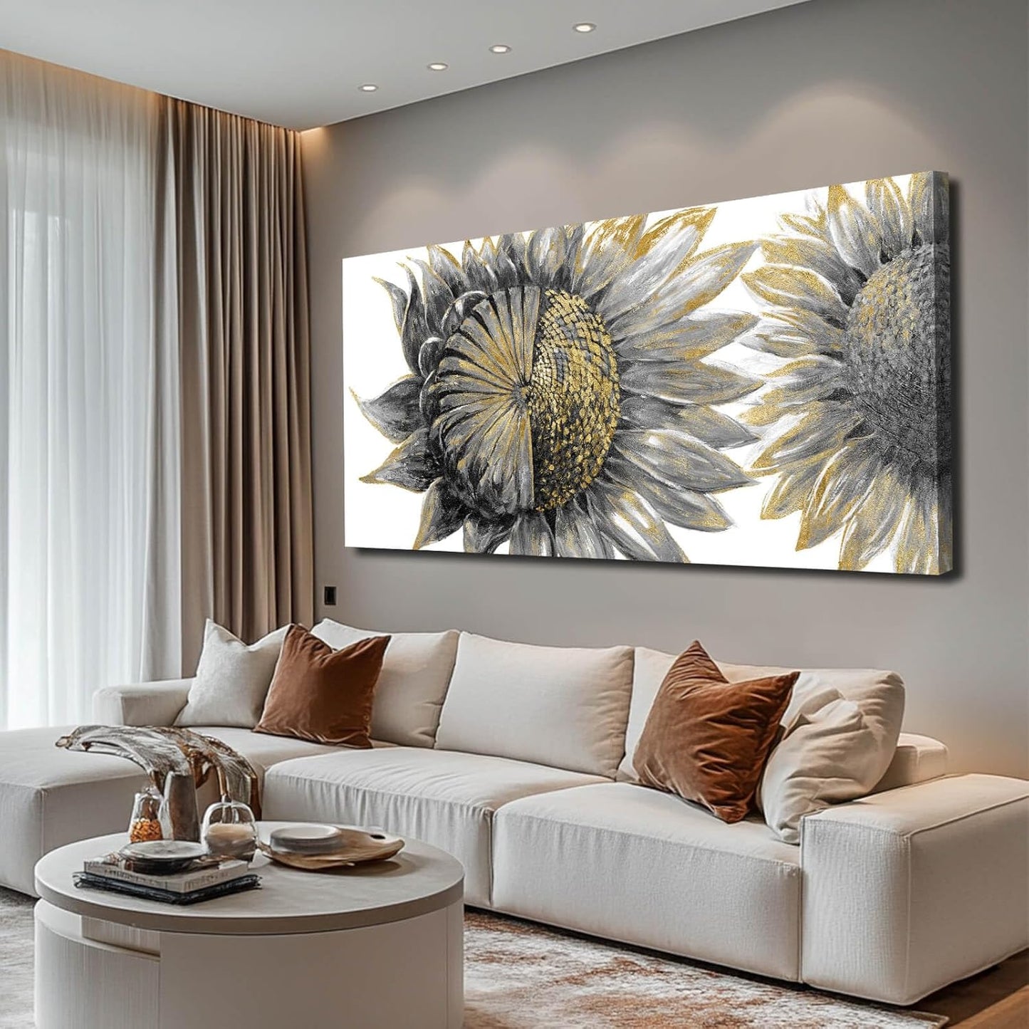 Framed Wall Art for Living Room Sunflowers Wall Decor Large Wall Decorations Black Artwork Flowers Prints Pictures for Home Office 29"x58"