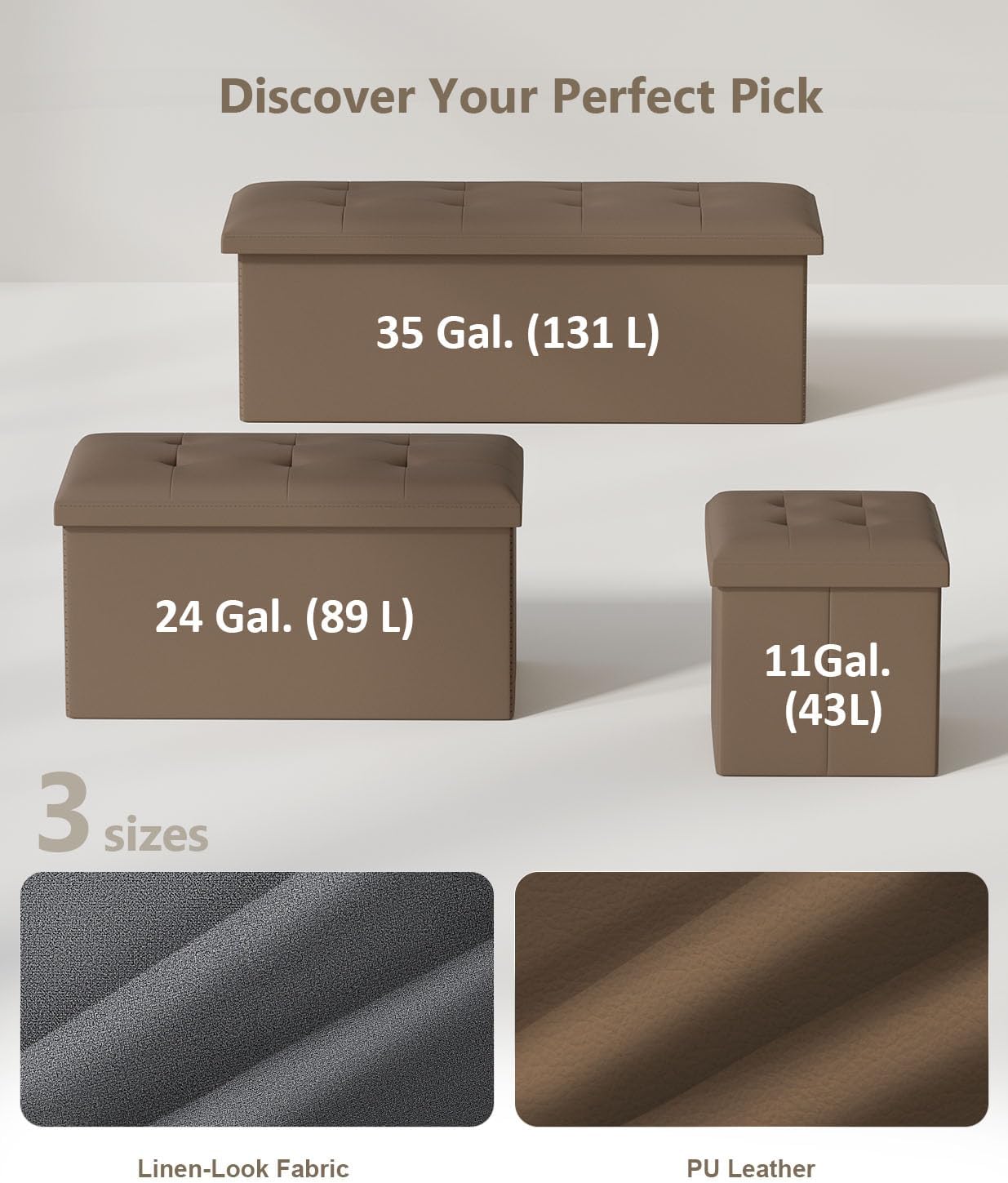 Storage Ottoman Bench, Folding Ottoman Foot Rest, End of Bed Bench,Storage Chest, for Living Room, Bedroom, Hallway, Entryway, Holds up to 700 lb (BROWN1, 43")