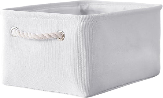 TheWarmHome Decorative Basket for Organizing - Medium-1Pack 13.8L*9.8W*6.7H Rectangular Fabric Storage Bin Organizer Basket with Handles for Clothes (White)
