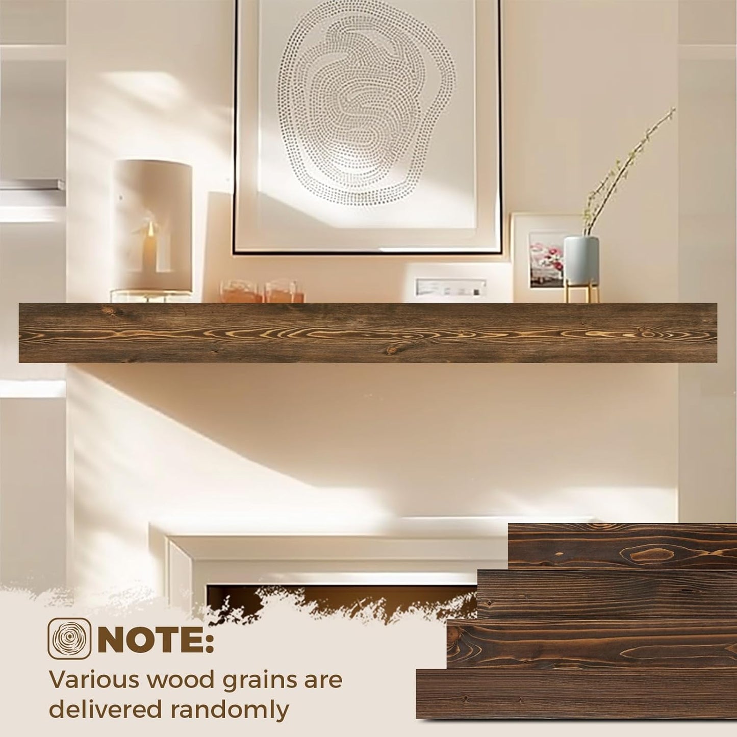 72x8x3 Fireplace Mantel - Handcrafted Hollow Rustic Solid Wood Wall Mounted Floating Shelf with Invisible Heavy Duty Wood Bracket (Weathered Brown)