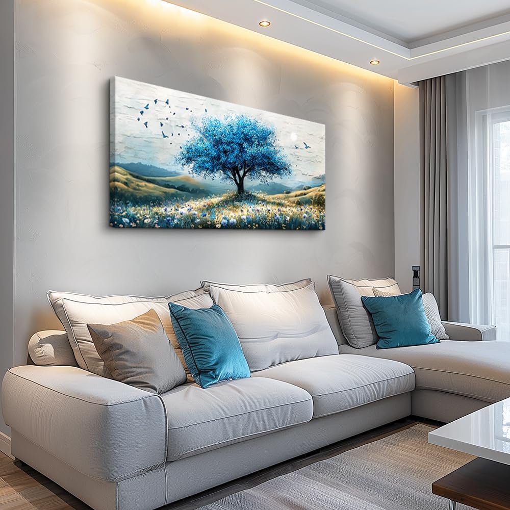 ZUITINGHUA Canvas Wall Art For Living Room Wall Decor For Bedroom Office Wall Decoration The Blue Tree Landscape Painting Farmhouse Pictures Artwork Room Aesthetic Home Decor 20x40 In