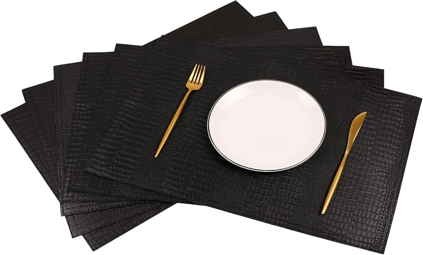 Faux Leather Hardboard Placemats, Set of 6 PU Table Mats, Easy to Clean, Heat & Stain Resistant for Office Conference Table,Dining Home Decor