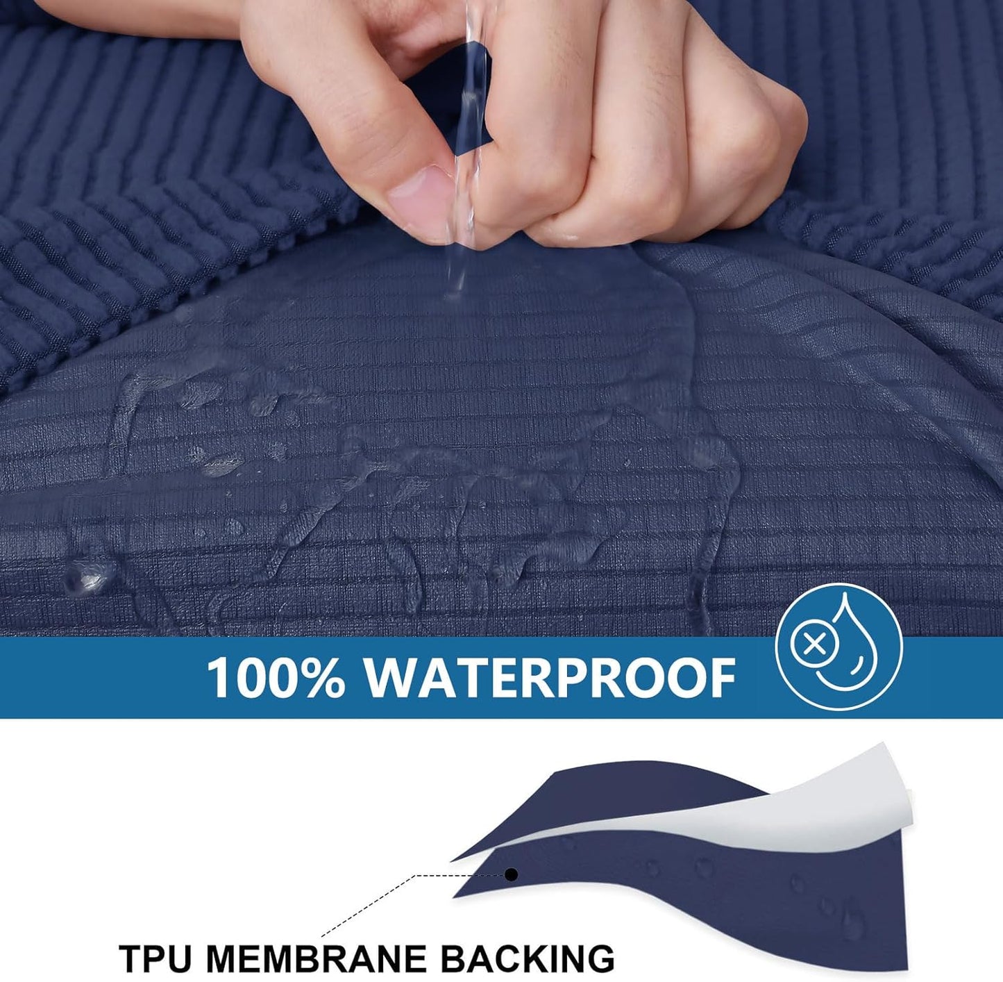 hyha Waterproof Couch Cushion Covers for Pets, Non Slip Sofa Seat Cover for Dogs Washable, Soft Thick Stretch Jacquard Fabric, Sofa Slipcovers with Elastic Bottom (2 Pieces, Navy)