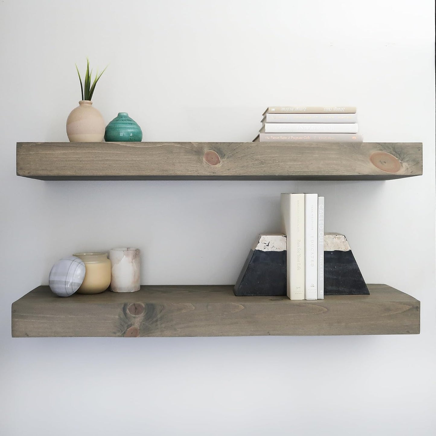 Modern Floating Shelves 3 Inches Thick for Wall, Wide Shelves for Kitchen, Living Room, Bedroom, and Bathroom, Natural Pine Wood, Rustic Wooden Shelf, (Set of 2) (Aged Barrel, 60Lx3Hx6D)